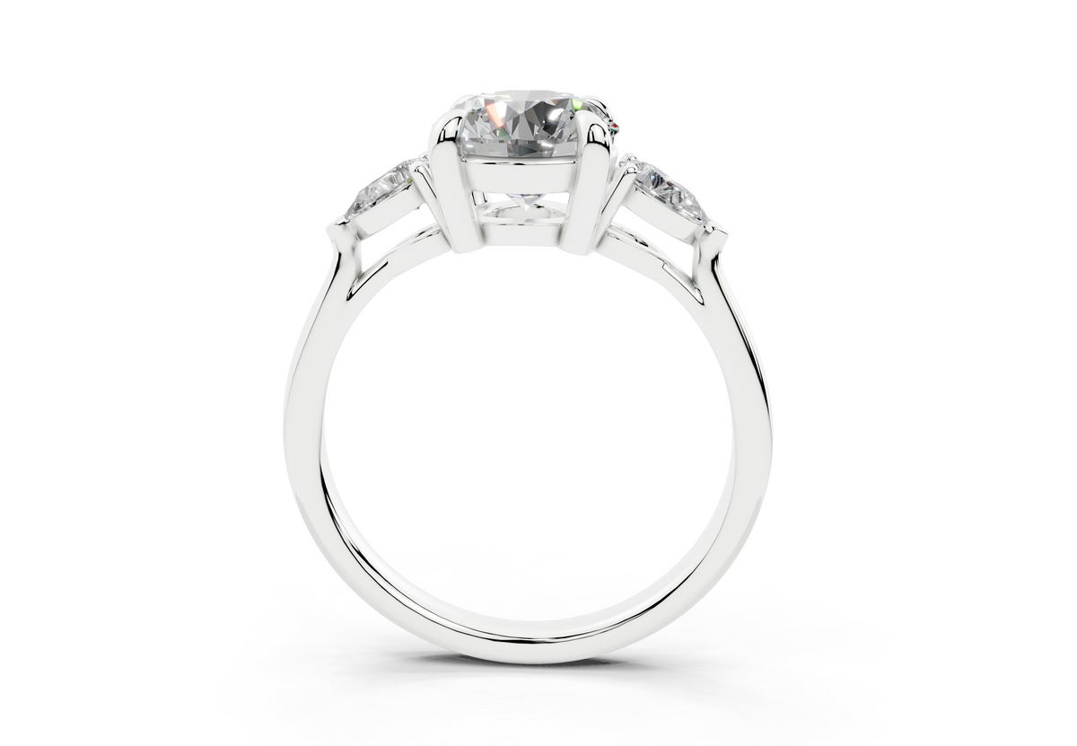 18K Gold Three Stone Pear Shaped Diamond Engagement Ring 1.5 Carat - White Gold#Material_White Gold#