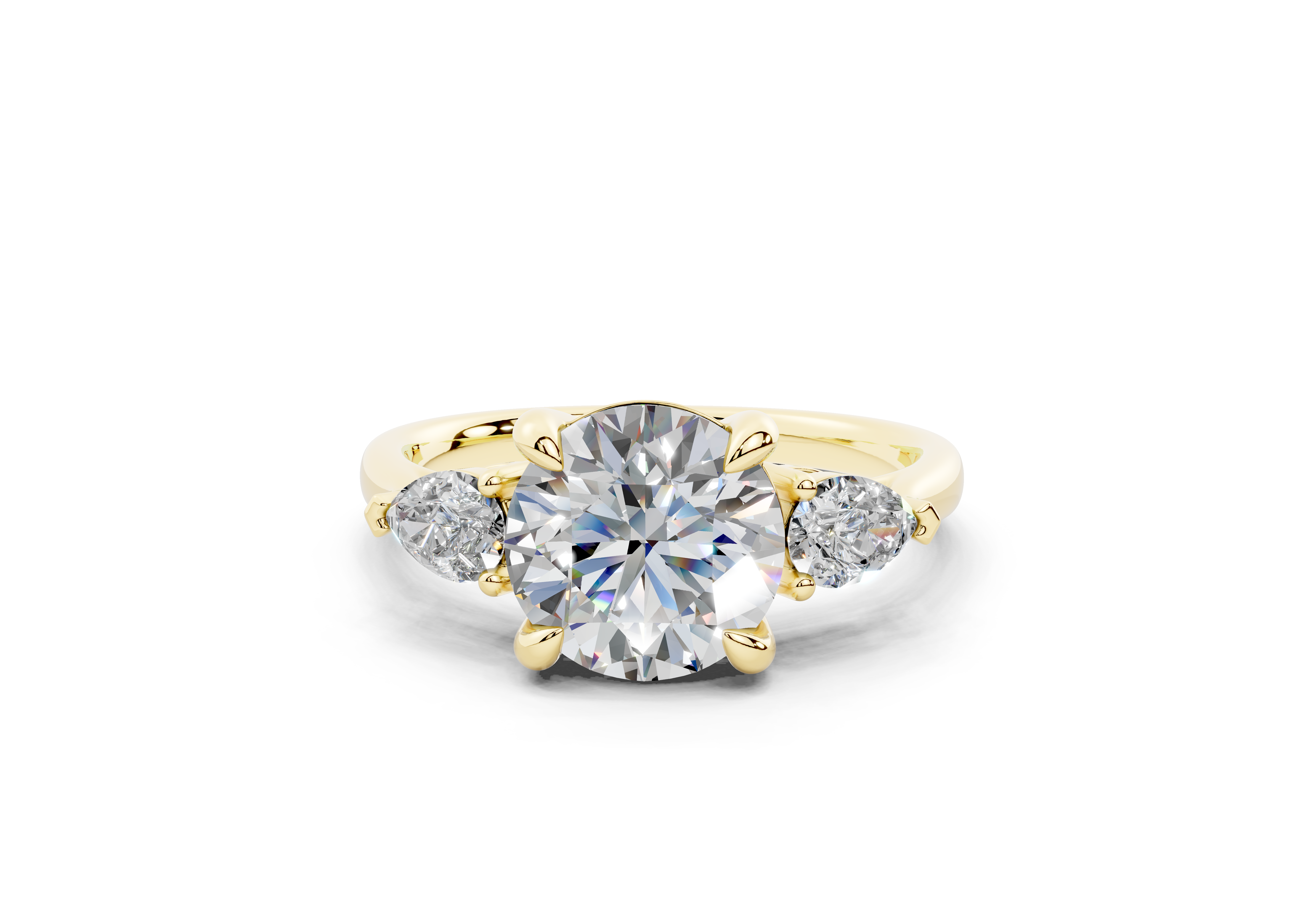 18K Gold Three Stone Pear Shaped Diamond Engagement Ring 2 Carat - Yellow Gold#Material_Yellow Gold#