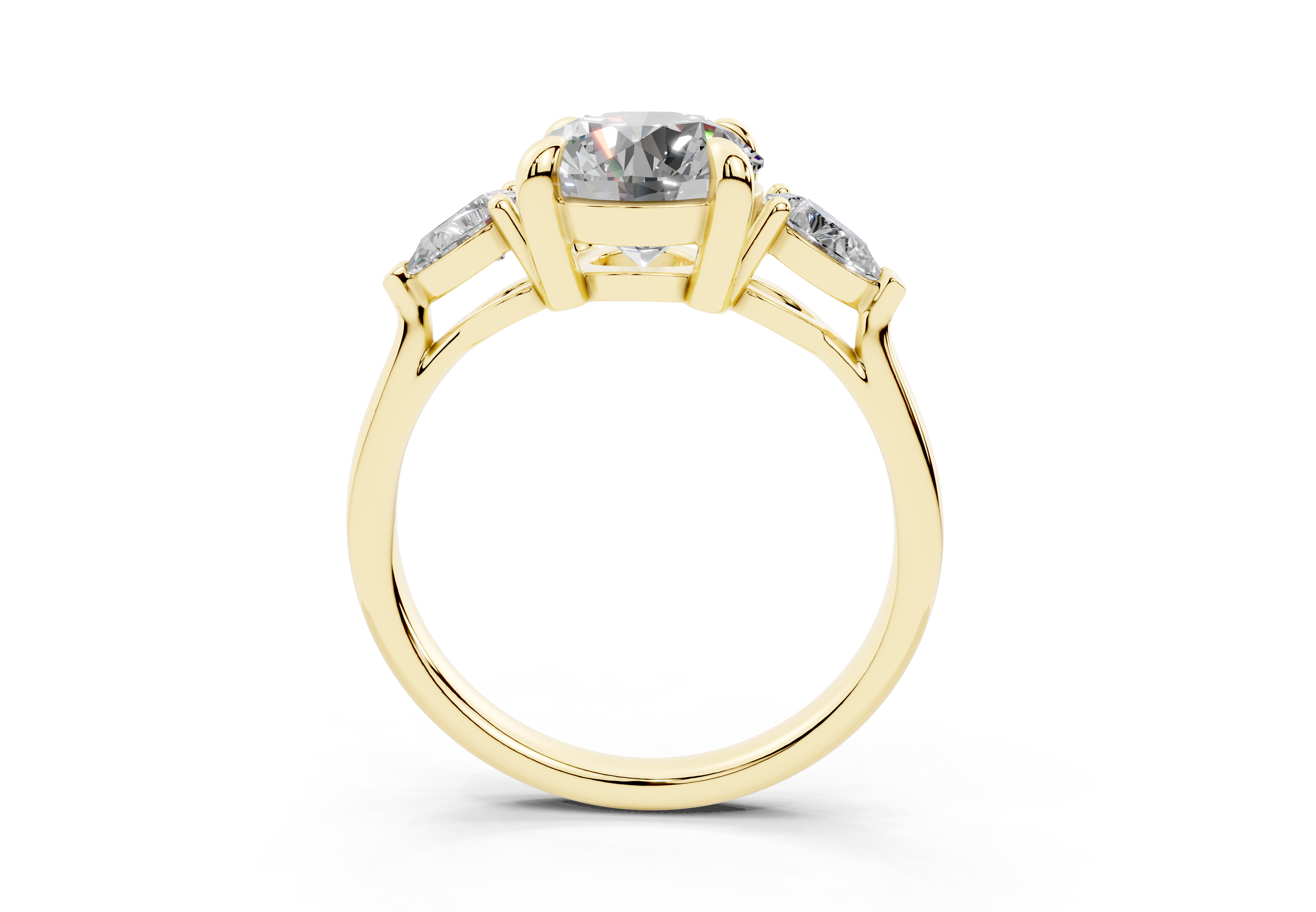 18K Gold Three Stone Pear Shaped Diamond Engagement Ring 2 Carat - Yellow Gold#Material_Yellow Gold#