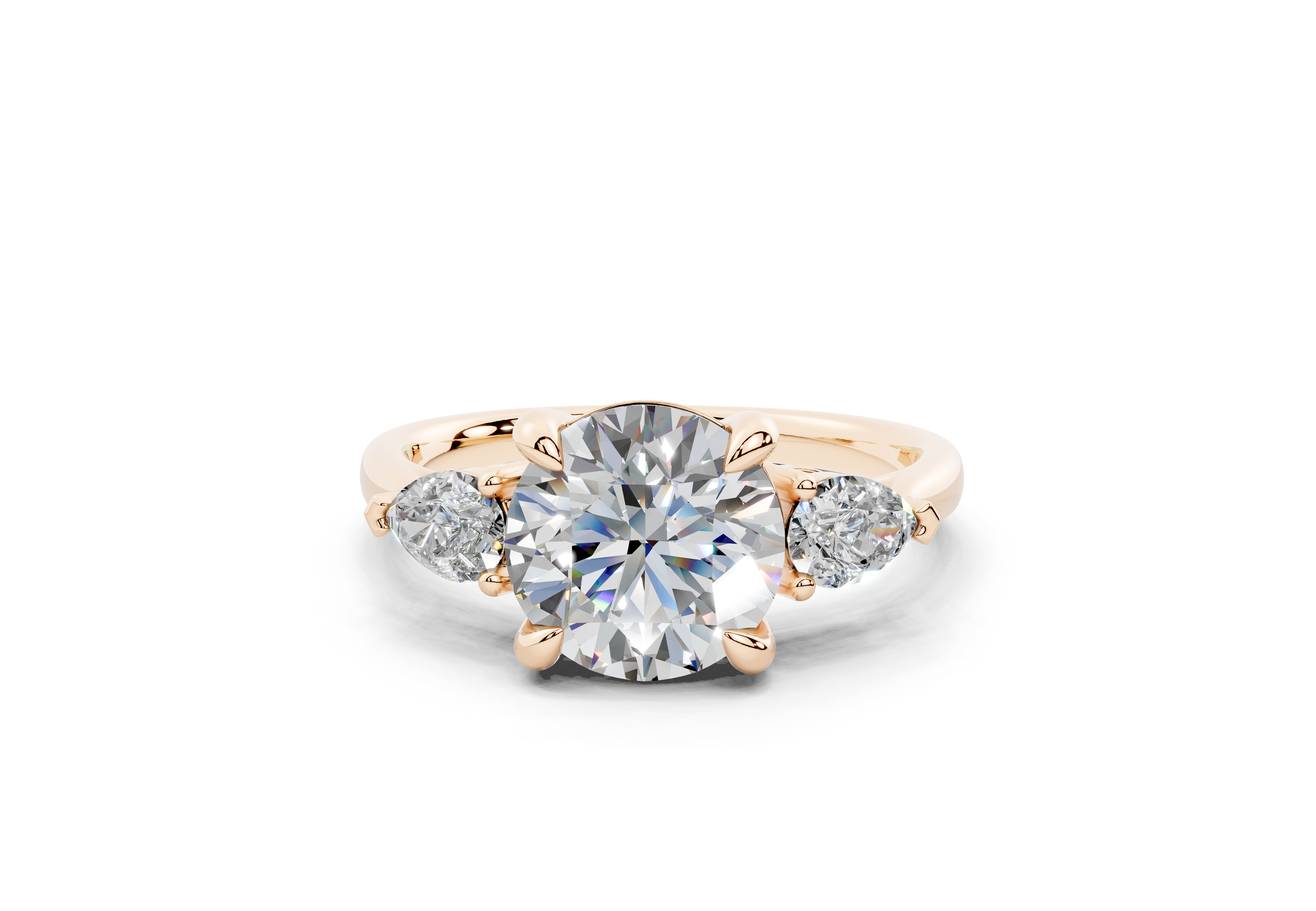 18K Gold Three Stone Pear Shaped Diamond Engagement Ring 2 Carat - Rose Gold#Material_Rose Gold#