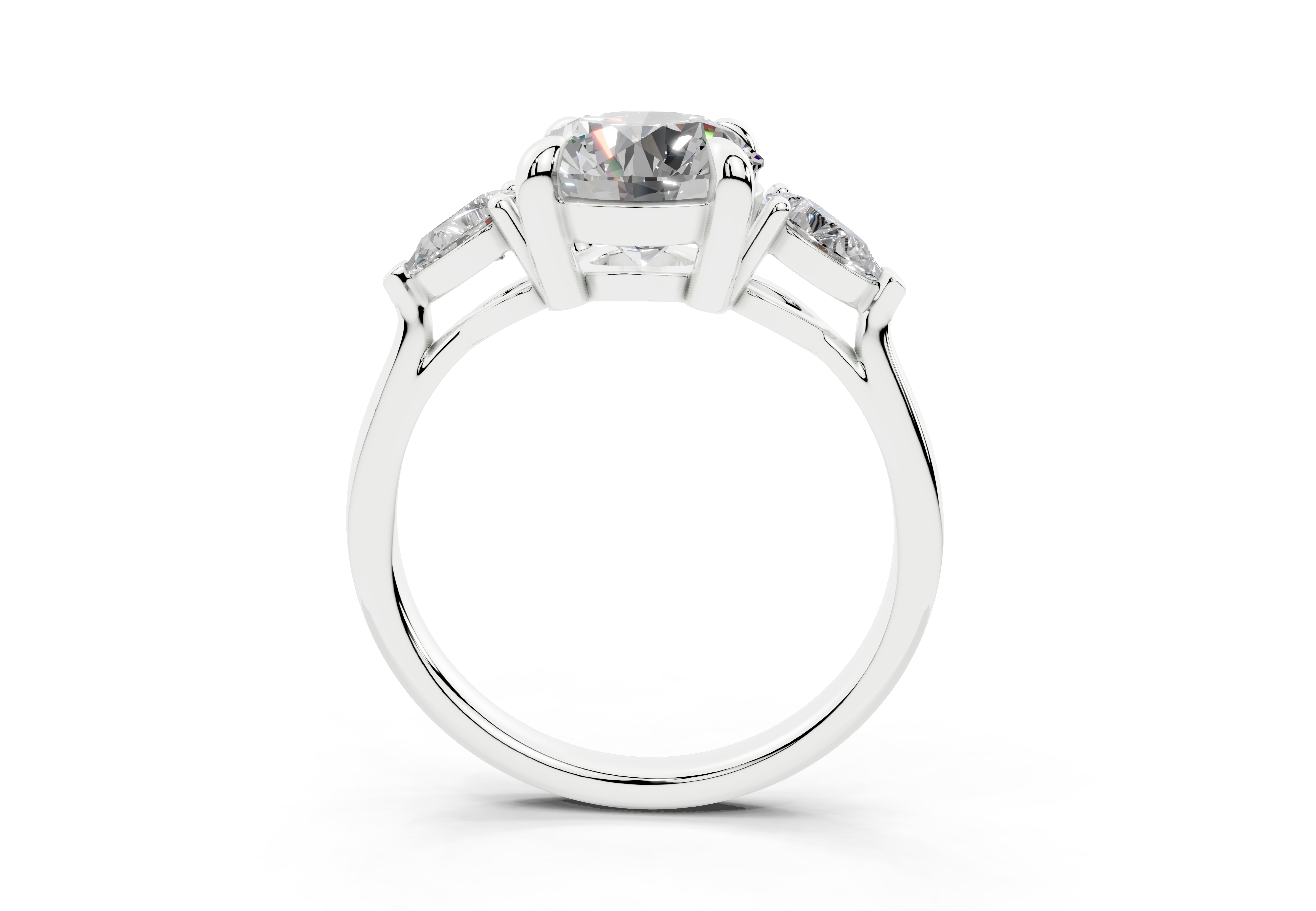 18K Gold Three Stone Pear Shaped Diamond Engagement Ring 2 Carat - White Gold#Material_White Gold#