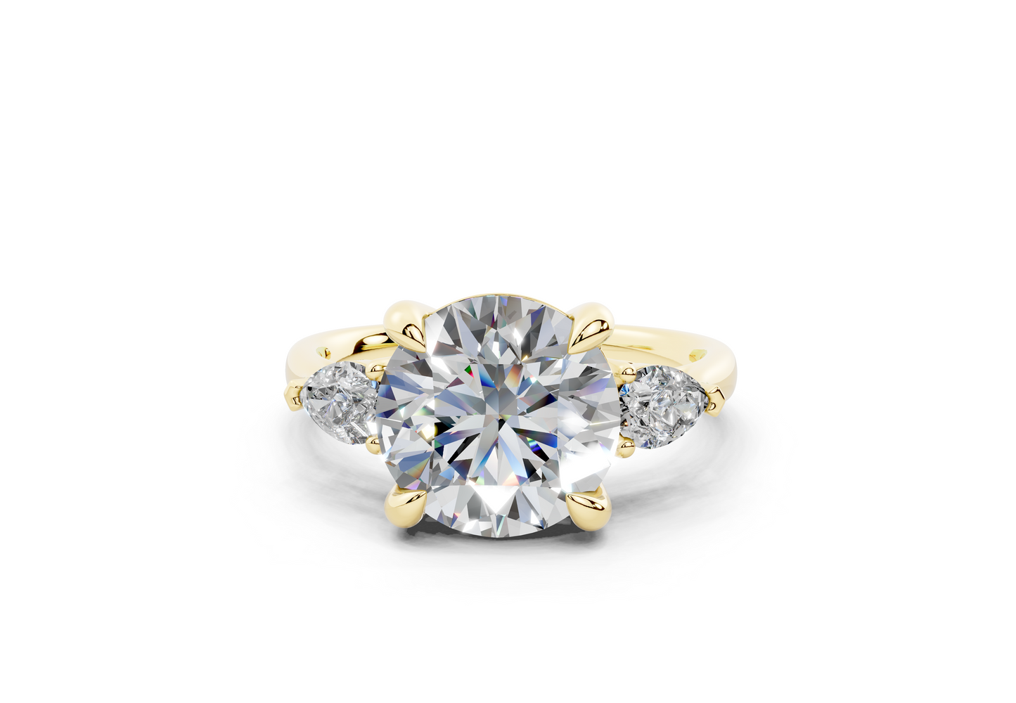 18K Gold Three Stone Pear Shaped Diamond Engagement Ring 3 Carat