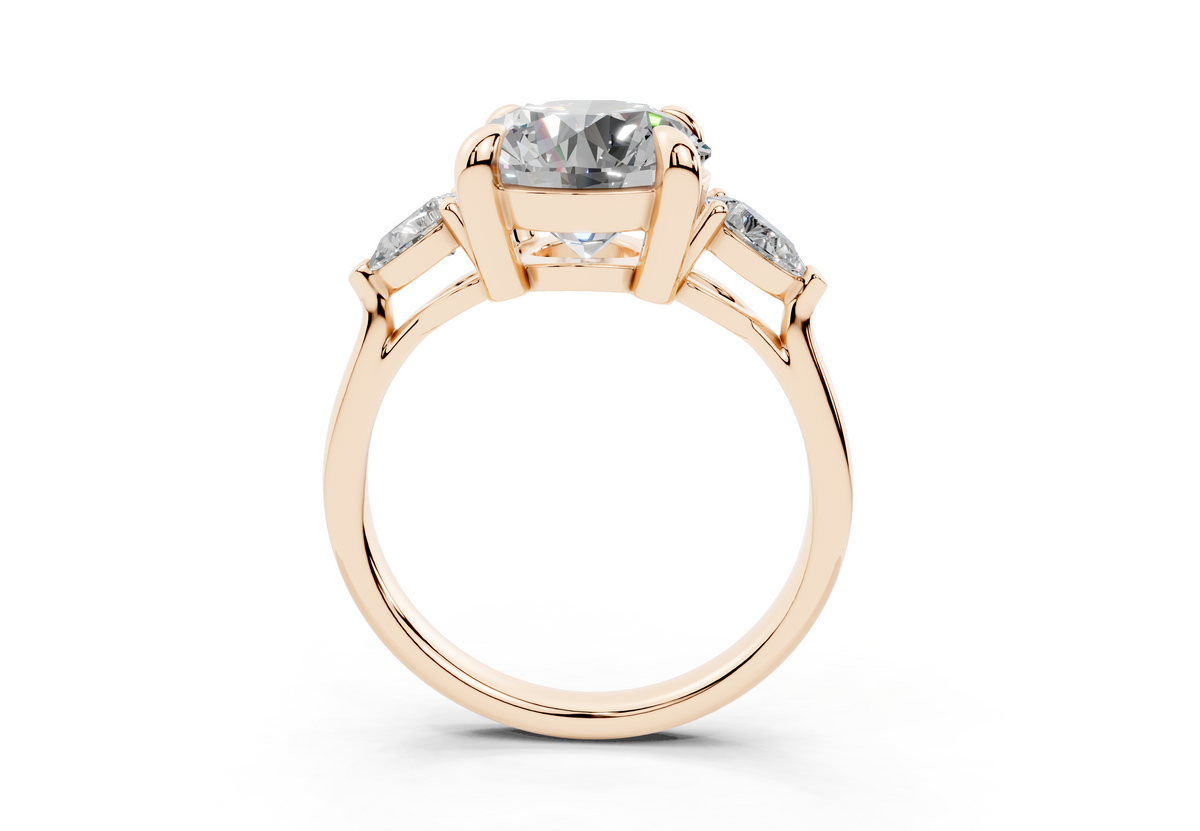 18K Gold Three Stone Pear Shaped Diamond Engagement Ring 3 Carat - Rose Gold#Material_Rose Gold#