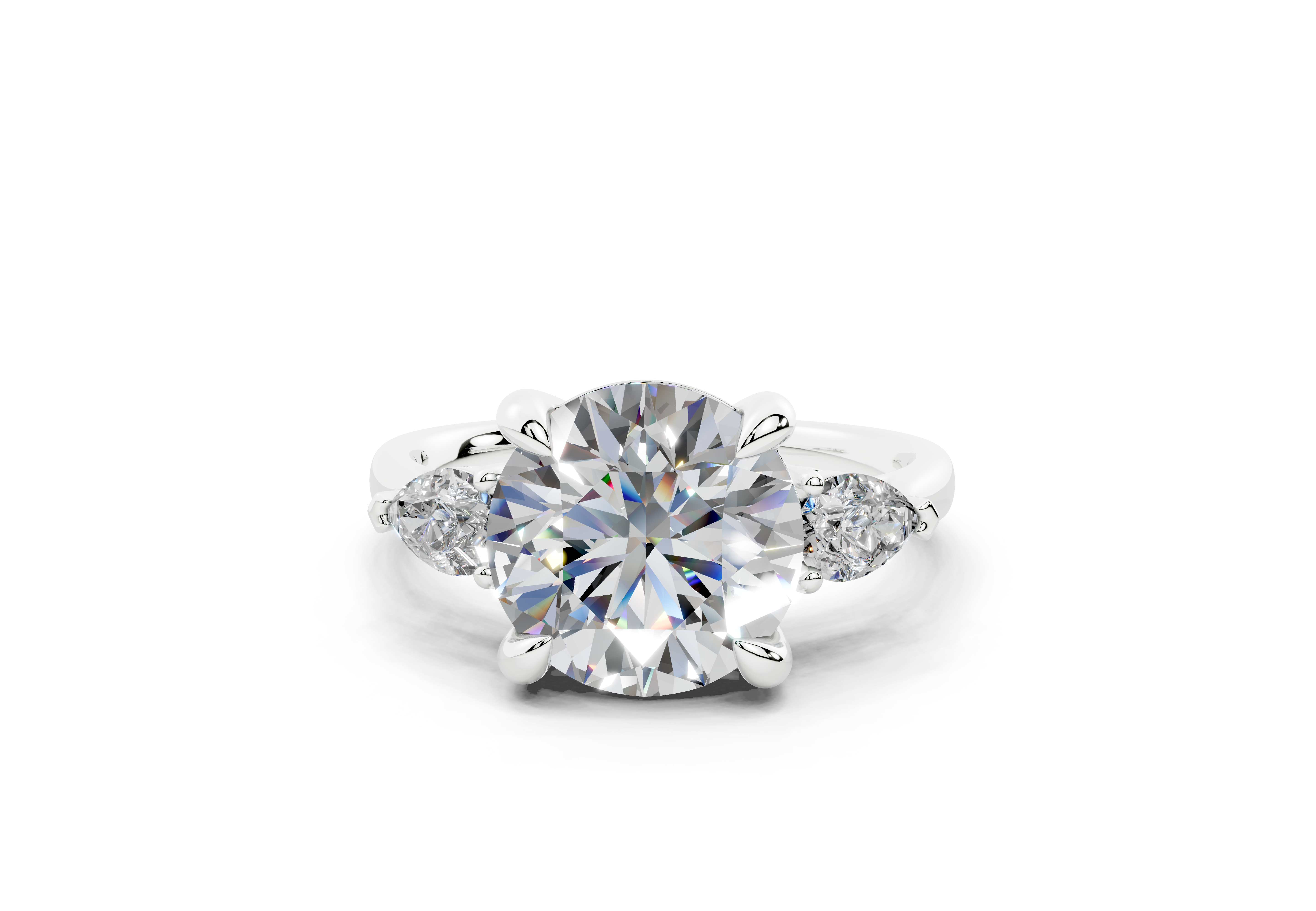 18K Gold Three Stone Pear Shaped Diamond Engagement Ring 3 Carat - White Gold#Material_White Gold#