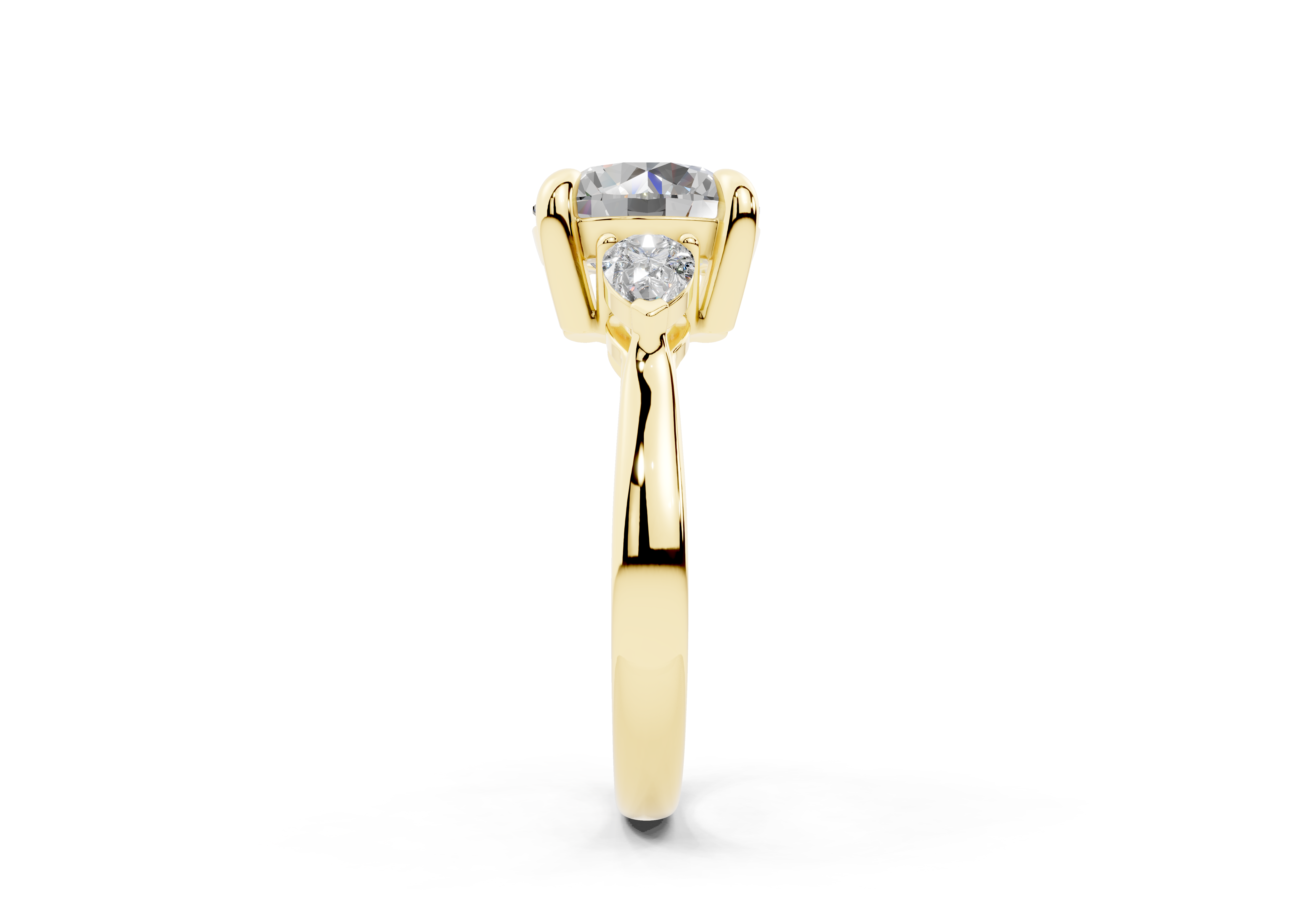 18K Gold Three Stone Pear Shaped Diamond Engagement Ring 2.5 Carat - Yellow Gold#Material_Yellow Gold#
