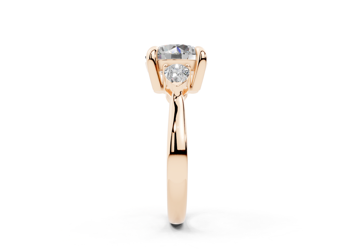 18K Gold Three Stone Pear Shaped Diamond Engagement Ring 2.5 Carat - Rose Gold#Material_Rose Gold#