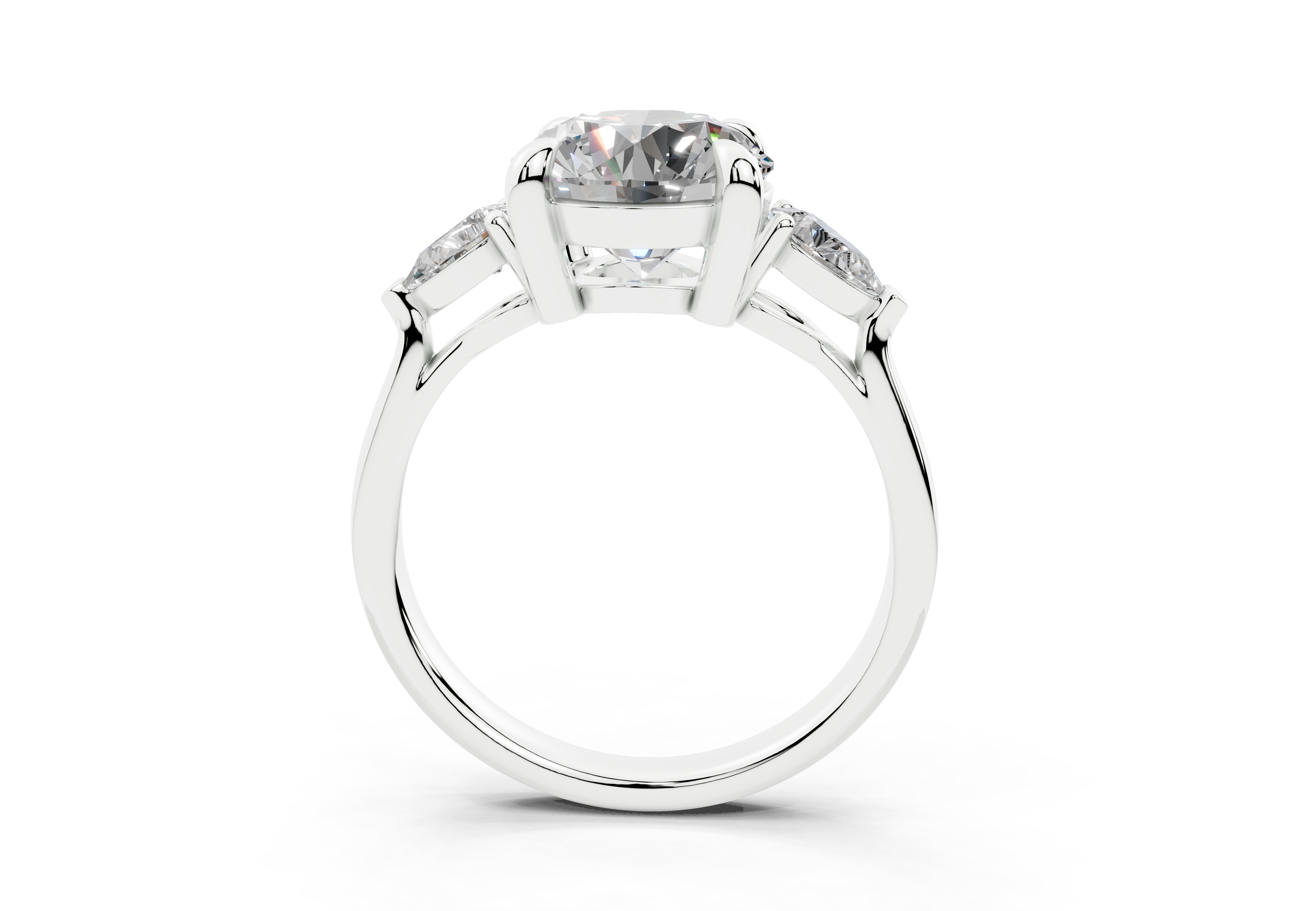 18K Gold Three Stone Pear Shaped Diamond Engagement Ring 2.5 Carat - White Gold#Material_White Gold#