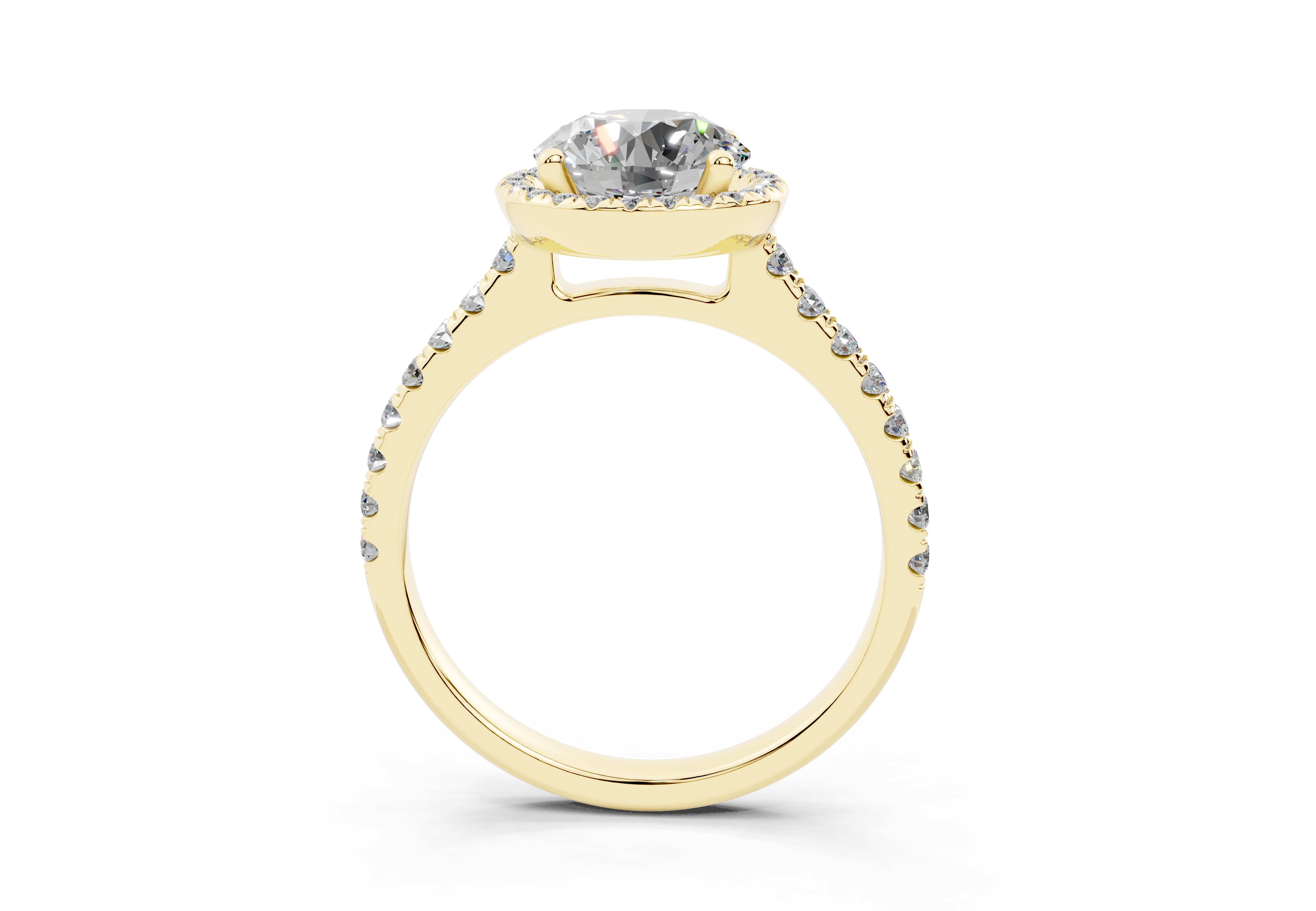 18K Gold Half Pavé Halo and Shank Diamond Engagement Ring 1.5 Carat - Yellow Gold#Material_Yellow Gold#