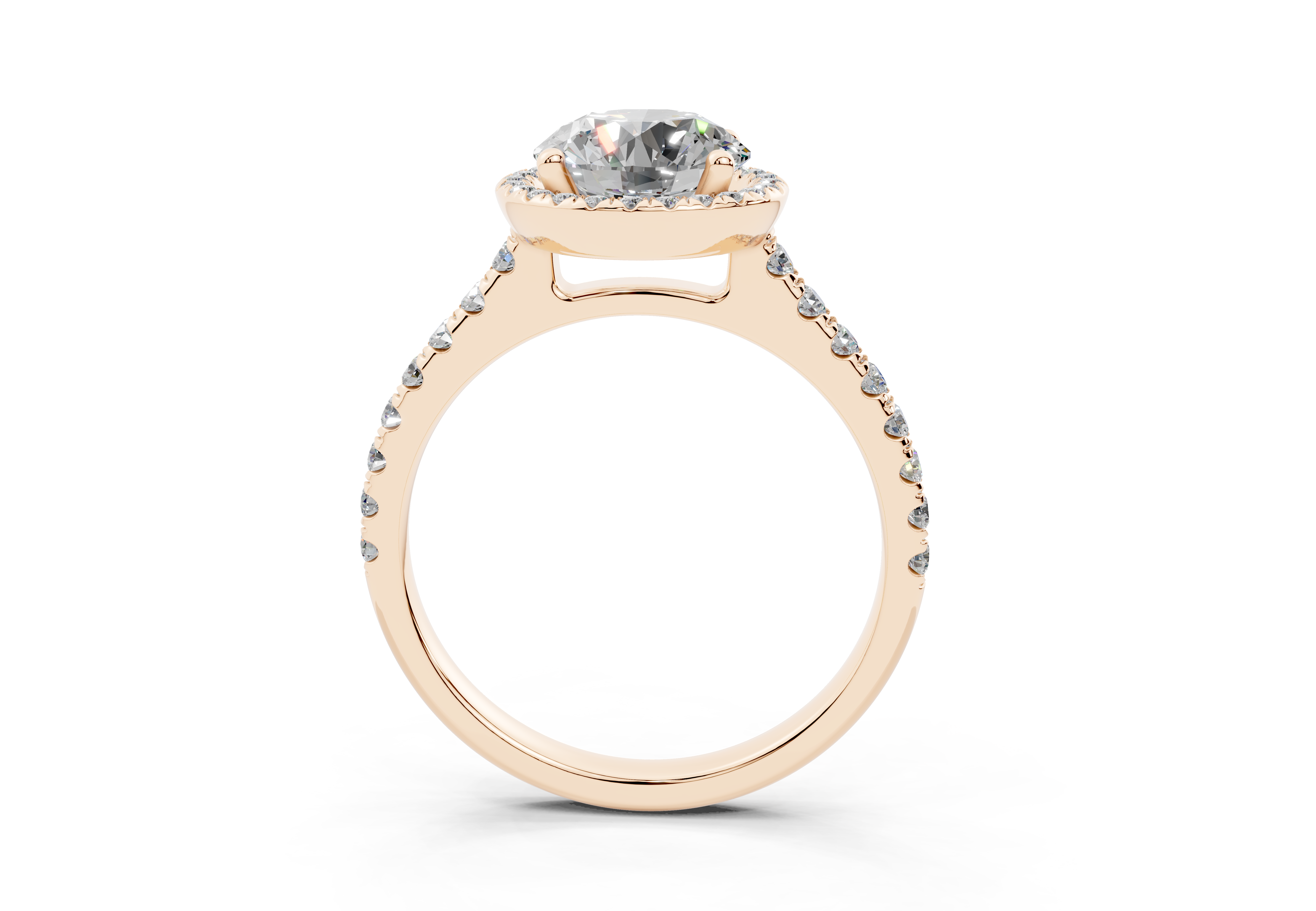 18K Gold Half Pavé Halo and Shank Diamond Engagement Ring 1.5 Carat - Rose Gold#Material_Rose Gold#