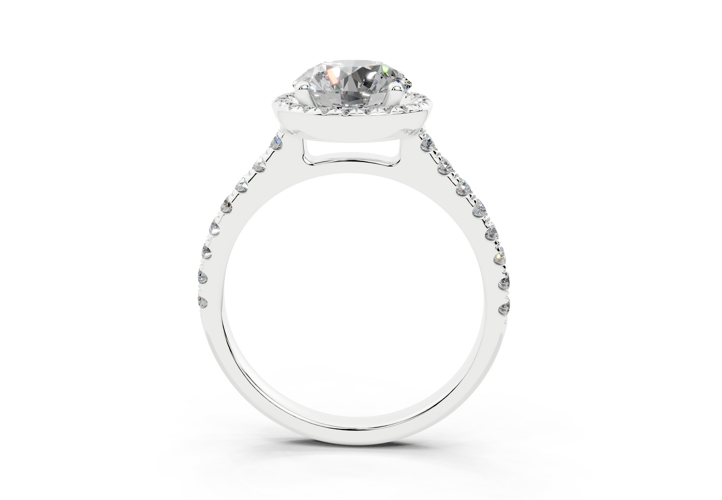 18K Gold Half Pavé Halo and Shank Diamond Engagement Ring 1.5 Carat