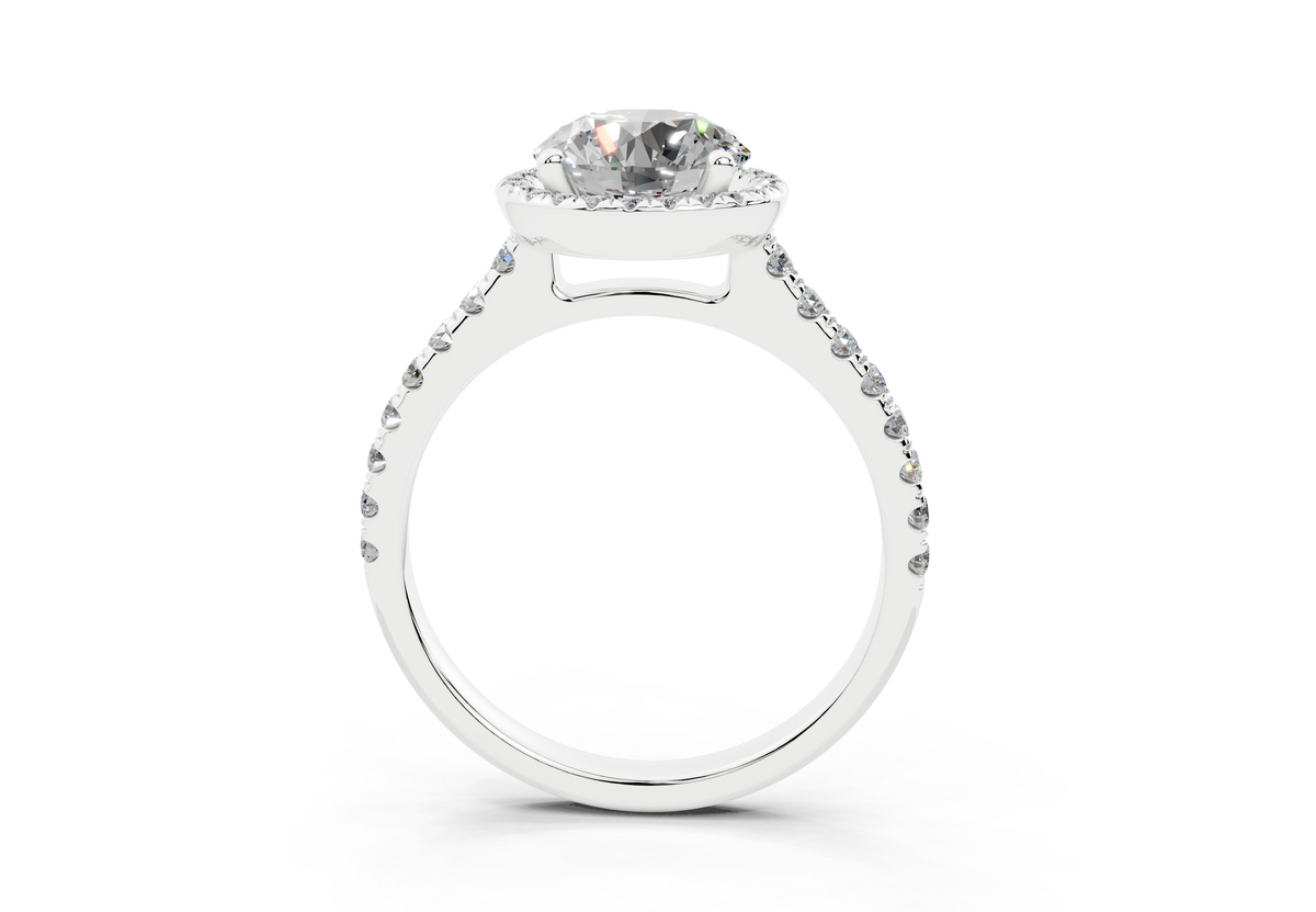 18K Gold Half Pavé Halo and Shank Diamond Engagement Ring 1.5 Carat - White Gold#Material_White Gold#