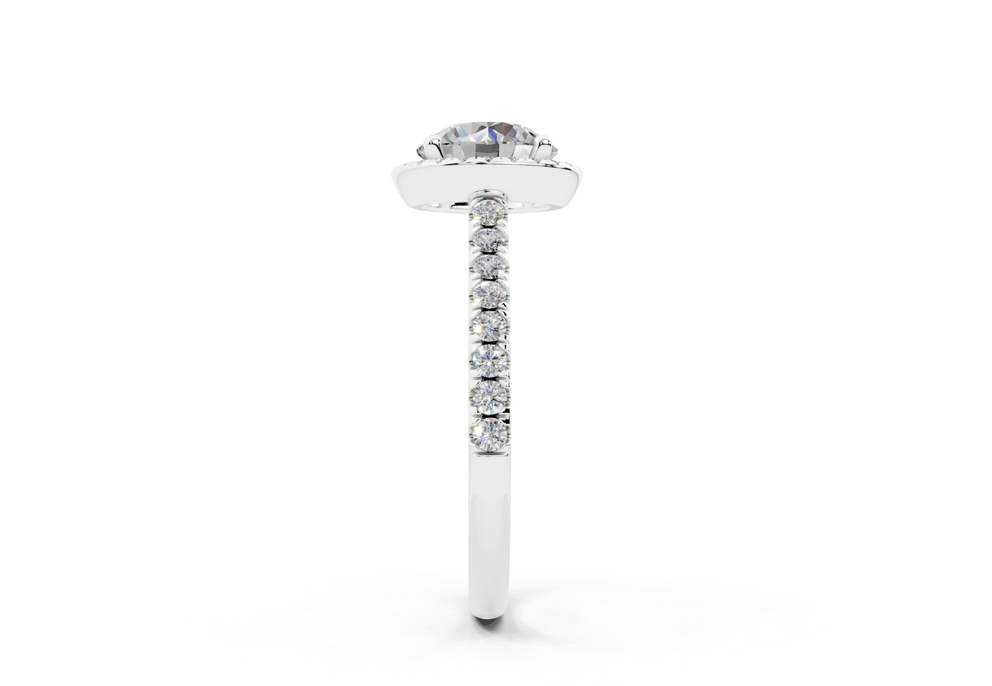 18K Gold Half Pavé Halo and Shank Diamond Engagement Ring 1.5 Carat