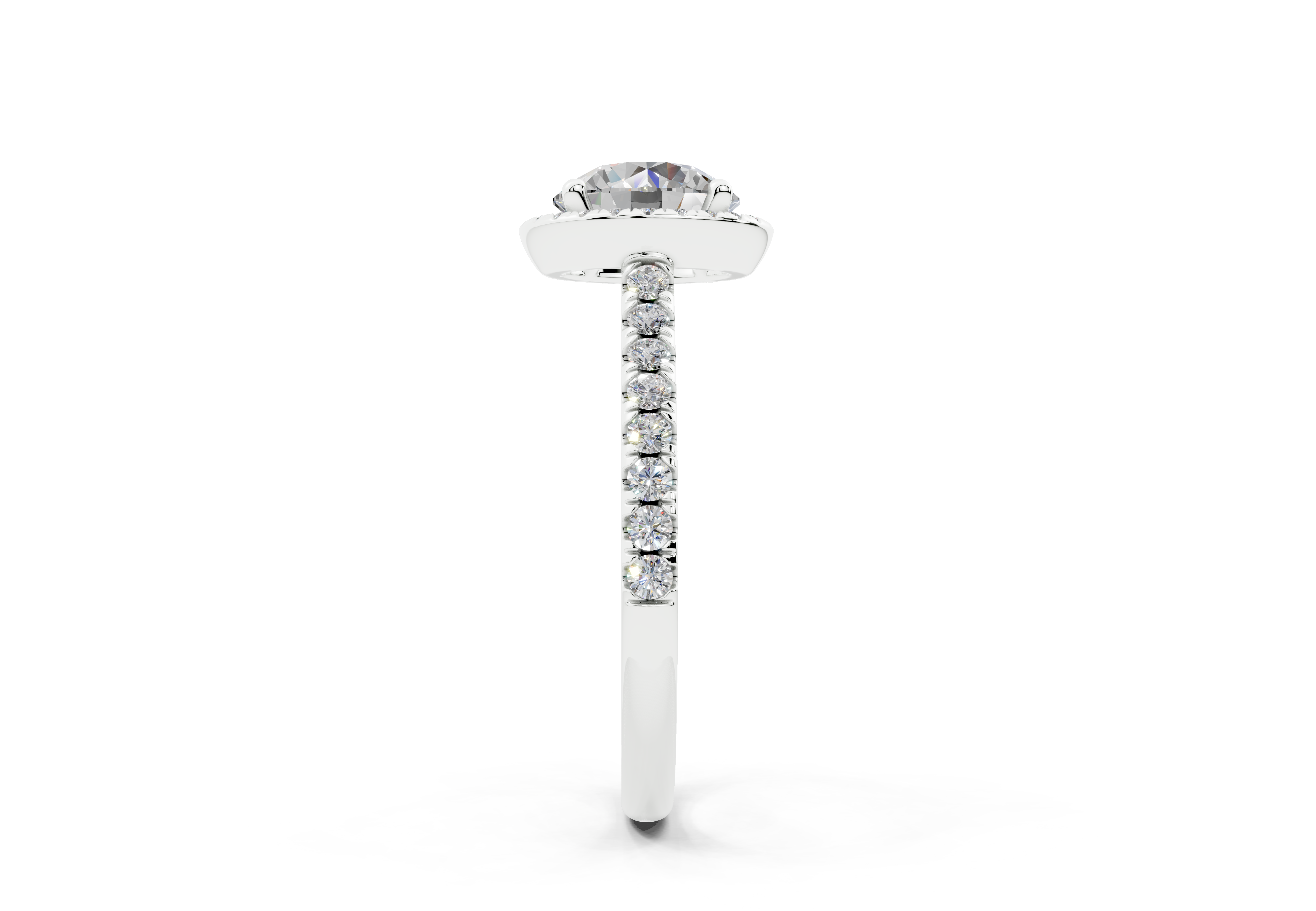 18K Gold Half Pavé Halo and Shank Diamond Engagement Ring 1.5 Carat - White Gold#Material_White Gold#