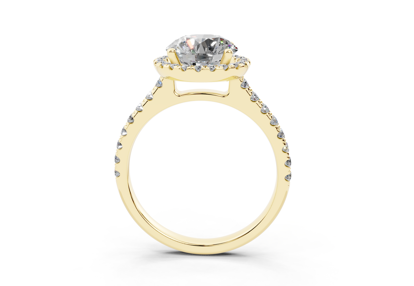 18K Gold Half Pavé Halo and Shank Diamond Engagement Ring 2 Carat