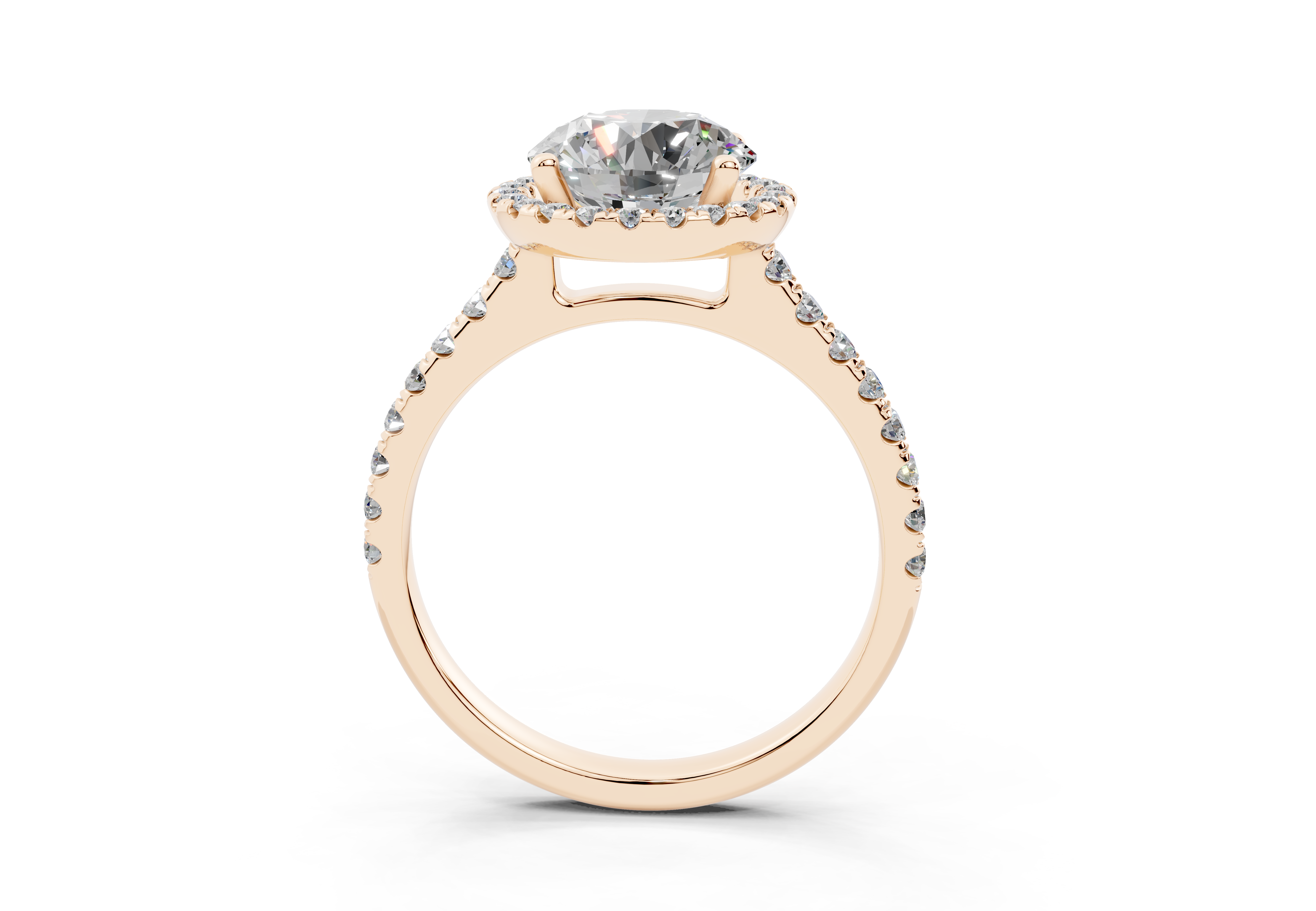 18K Gold Half Pavé Halo and Shank Diamond Engagement Ring 2 Carat - Rose Gold#Material_Rose Gold#