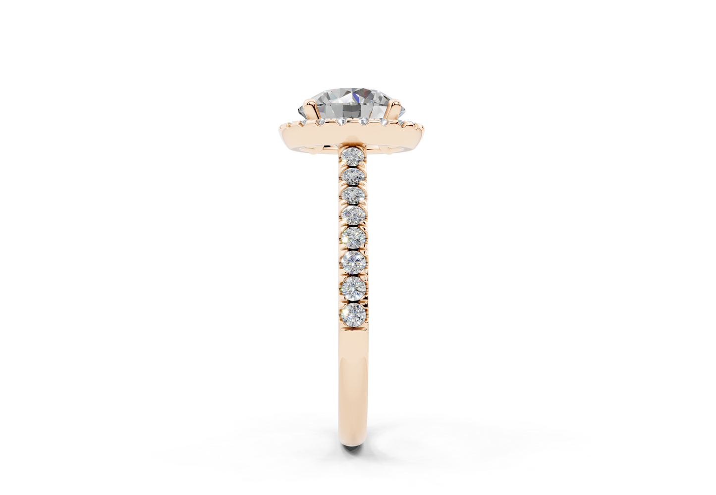 18K Gold Half Pavé Halo and Shank Diamond Engagement Ring 2 Carat