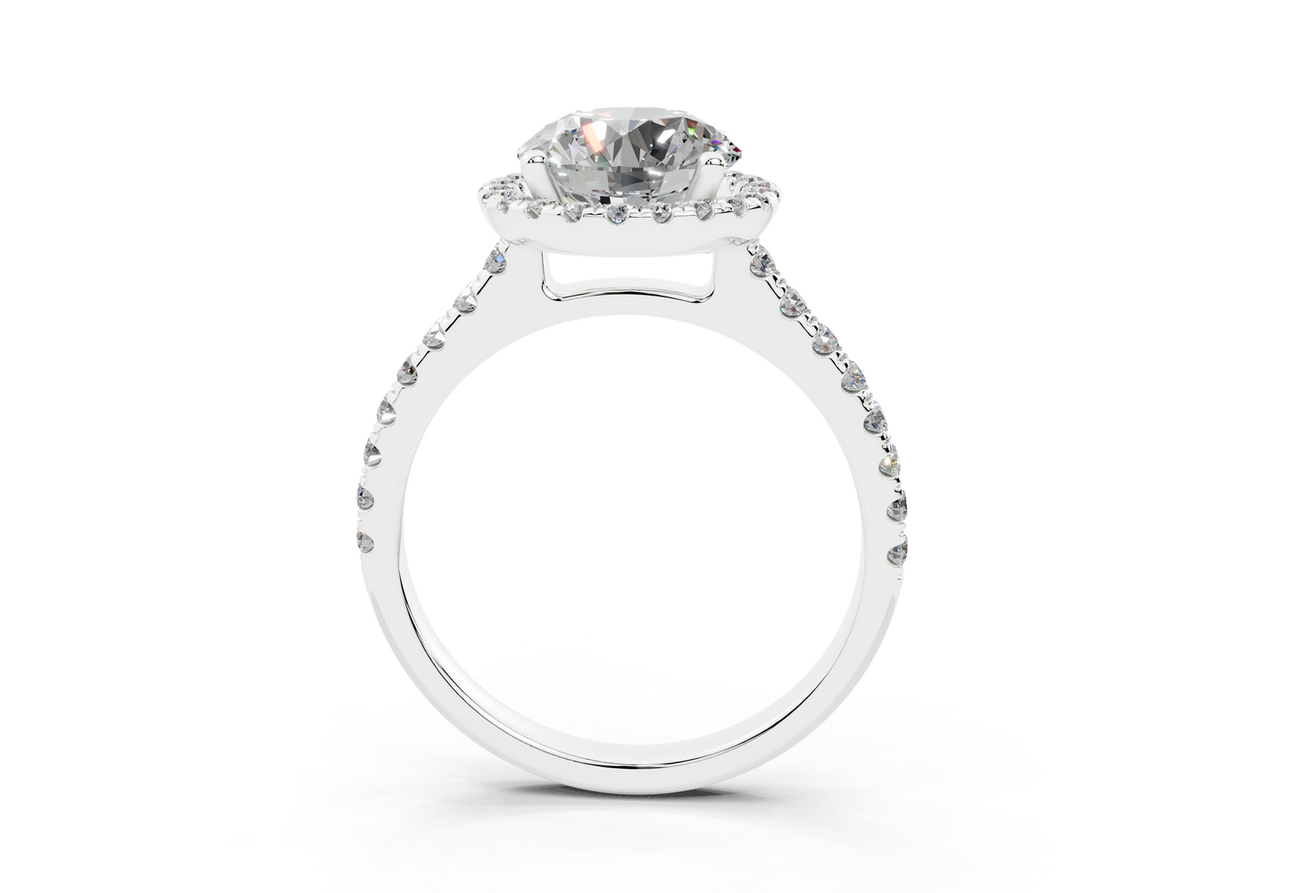 18K Gold Half Pavé Halo and Shank Diamond Engagement Ring 2 Carat