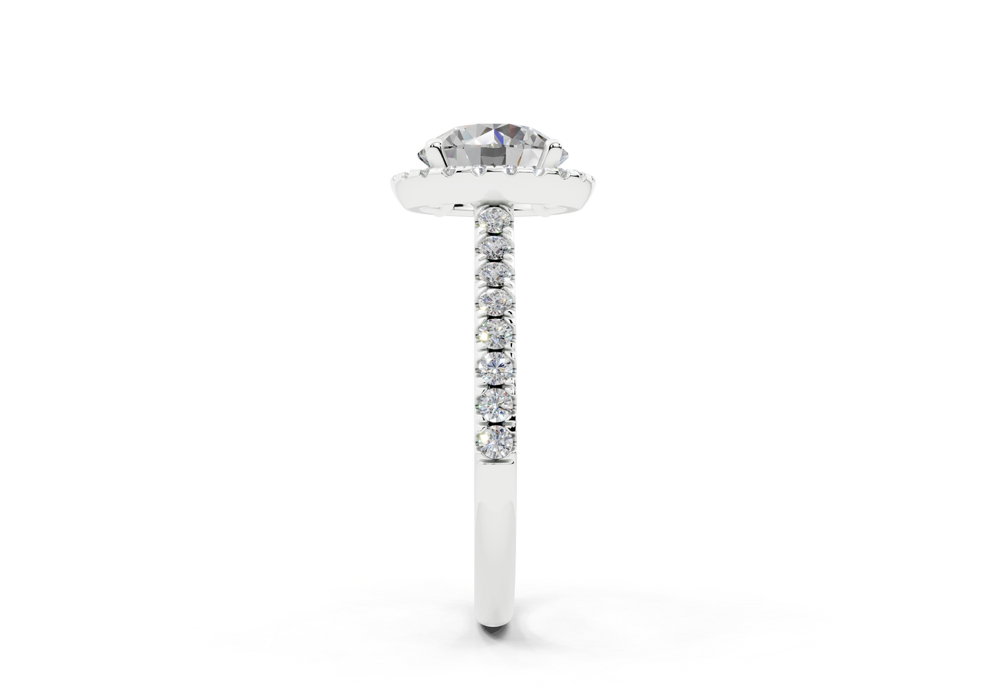 18K Gold Half Pavé Halo and Shank Diamond Engagement Ring 2 Carat