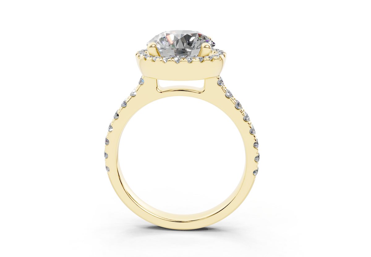 18K Gold Half Pavé Halo and Shank Diamond Engagement Ring 2.5 Carat - Yellow Gold#Material_Yellow Gold#