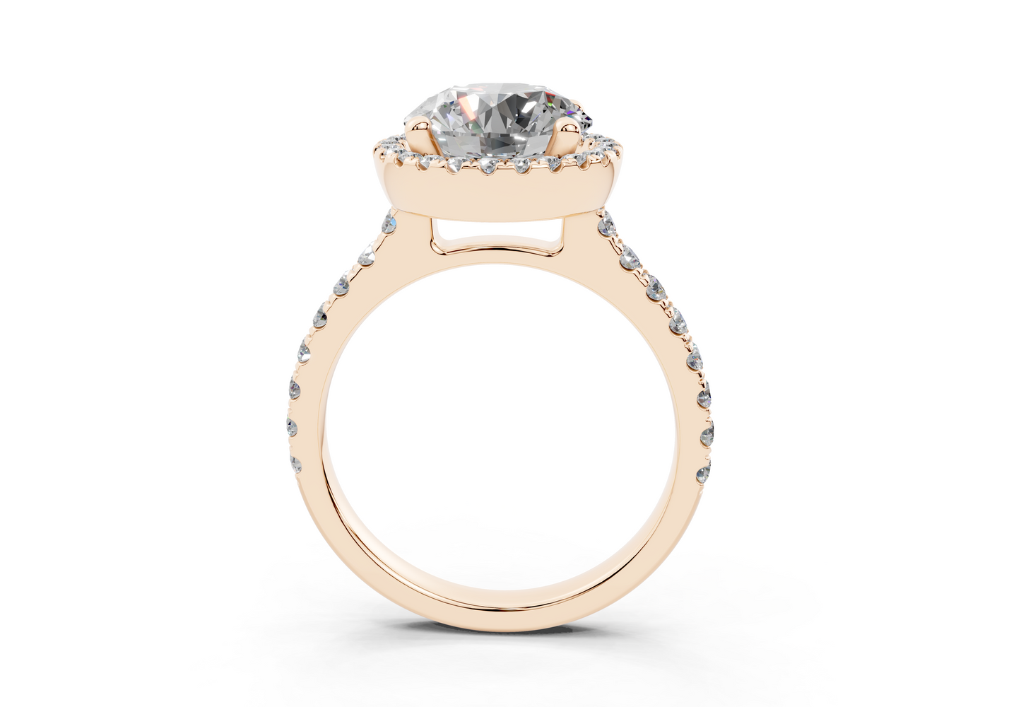 18K Gold Half Pavé Halo and Shank Diamond Engagement Ring 2.5 Carat