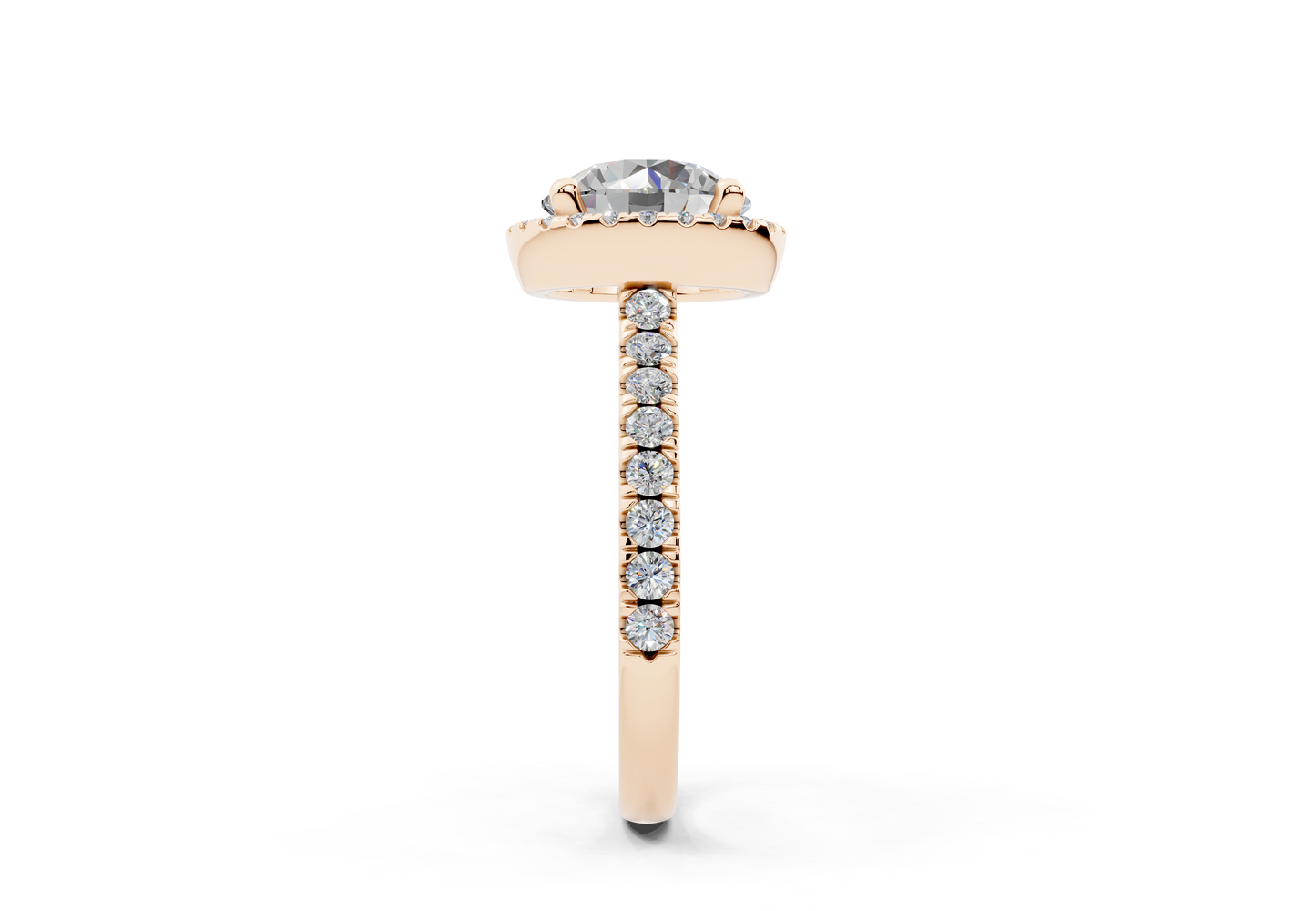 18K Gold Half Pavé Halo and Shank Diamond Engagement Ring 2.5 Carat