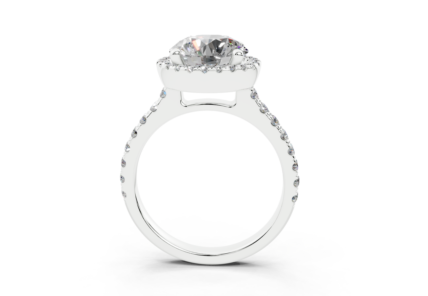 18K Gold Half Pavé Halo and Shank Diamond Engagement Ring 2.5 Carat