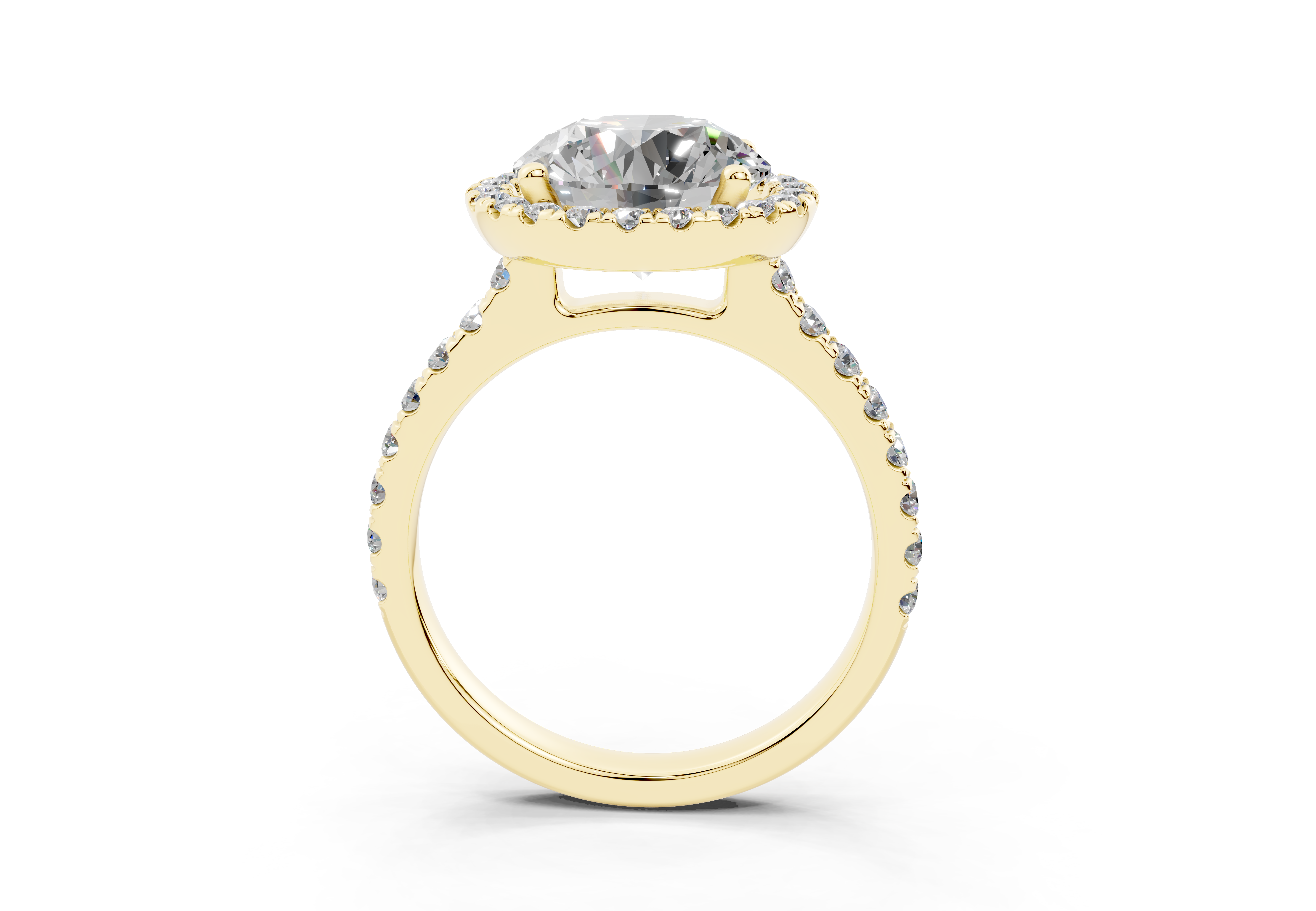 18K Gold Half Pavé Halo and Shank Diamond Engagement Ring 3 Carat - Yellow Gold#Material_Yellow Gold#