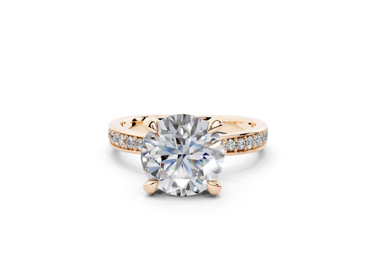 18K Gold Comfort Half Pavé Diamond Engagement Ring 2.5 Carat - Rose Gold#Material_Rose Gold#