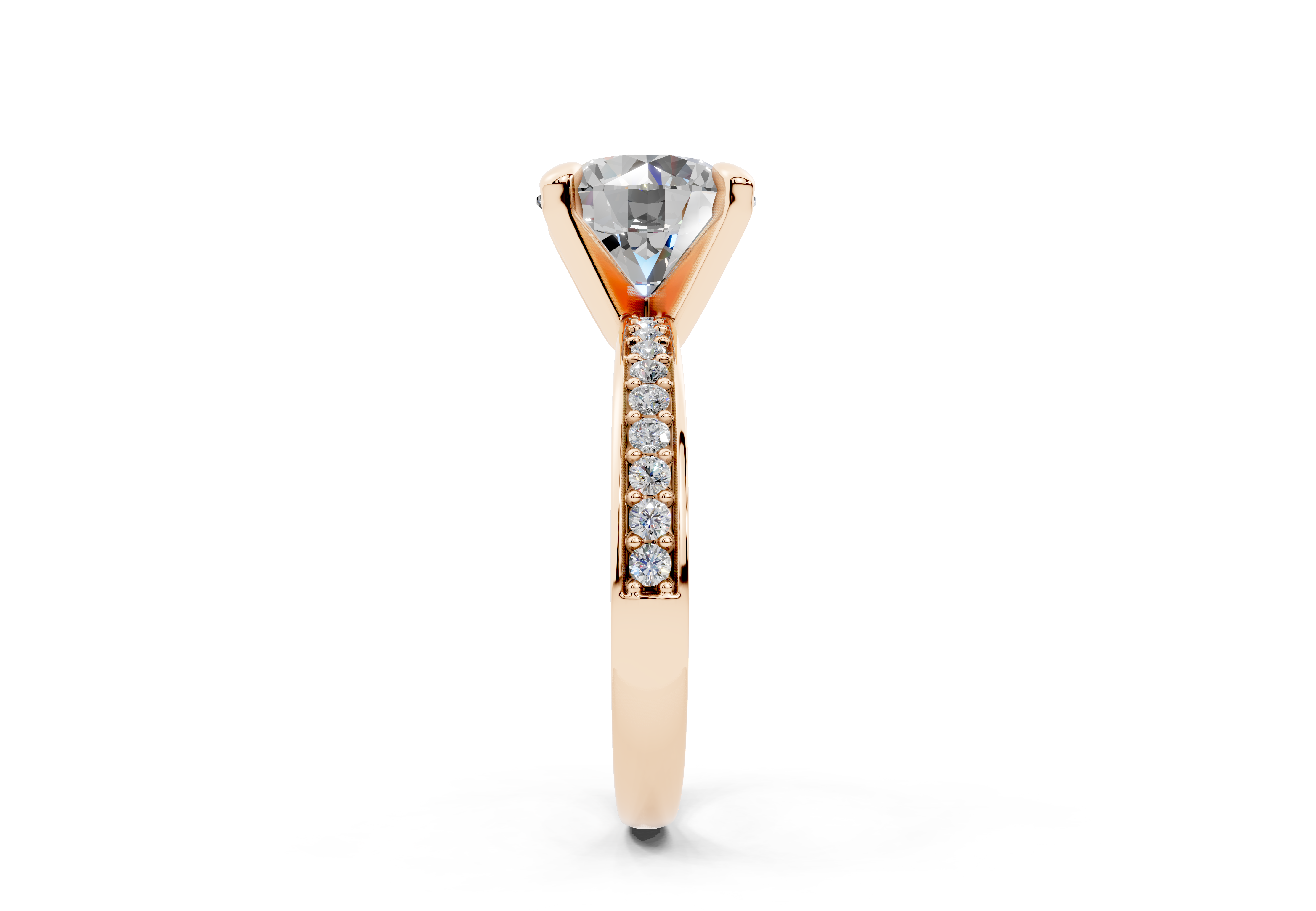 18K Gold Comfort Half Pavé Diamond Engagement Ring 2.5 Carat - Rose Gold#Material_Rose Gold#