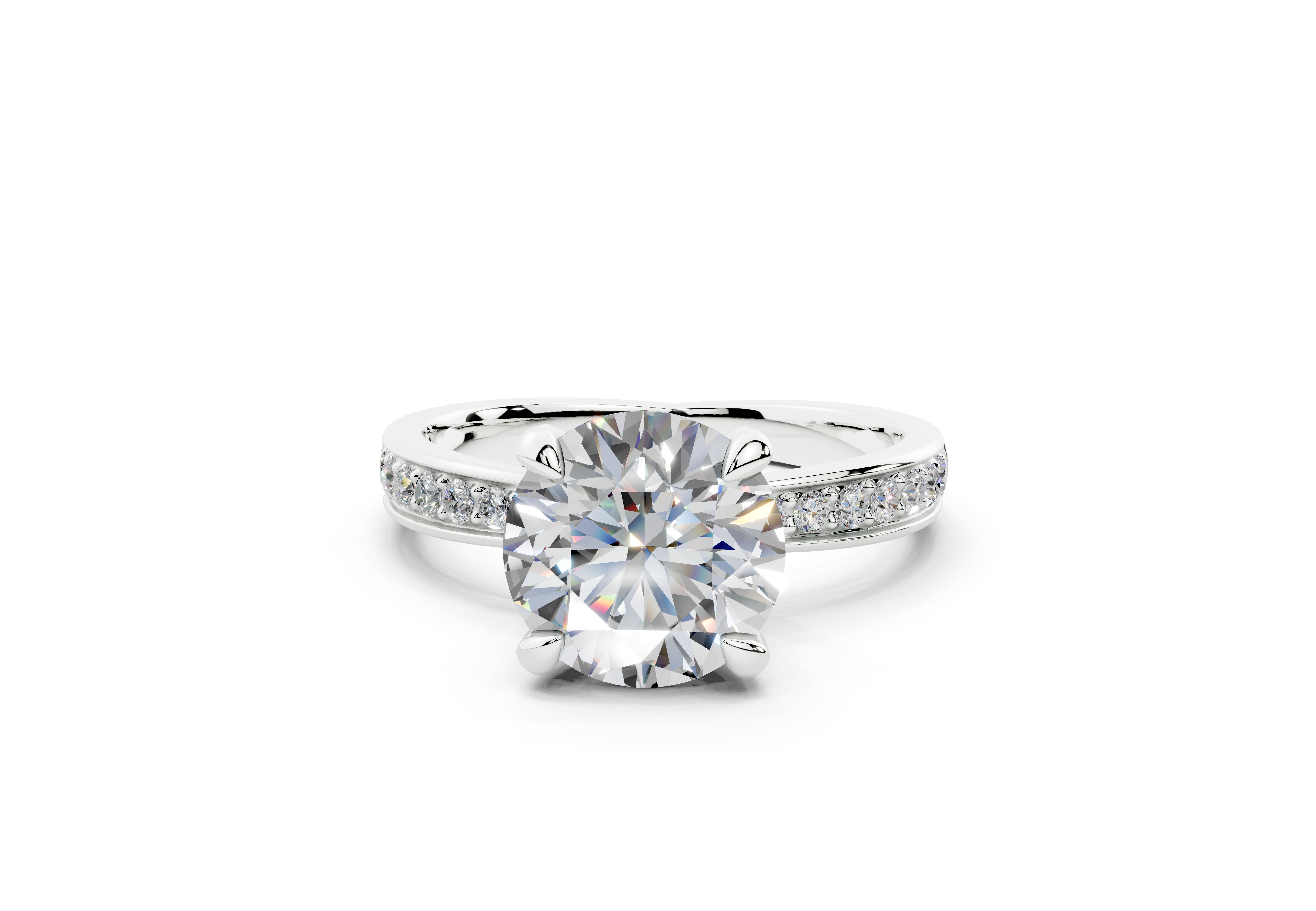 18K Gold Comfort Half Pavé Diamond Engagement Ring 2 Carat - White Gold#Material_White Gold#