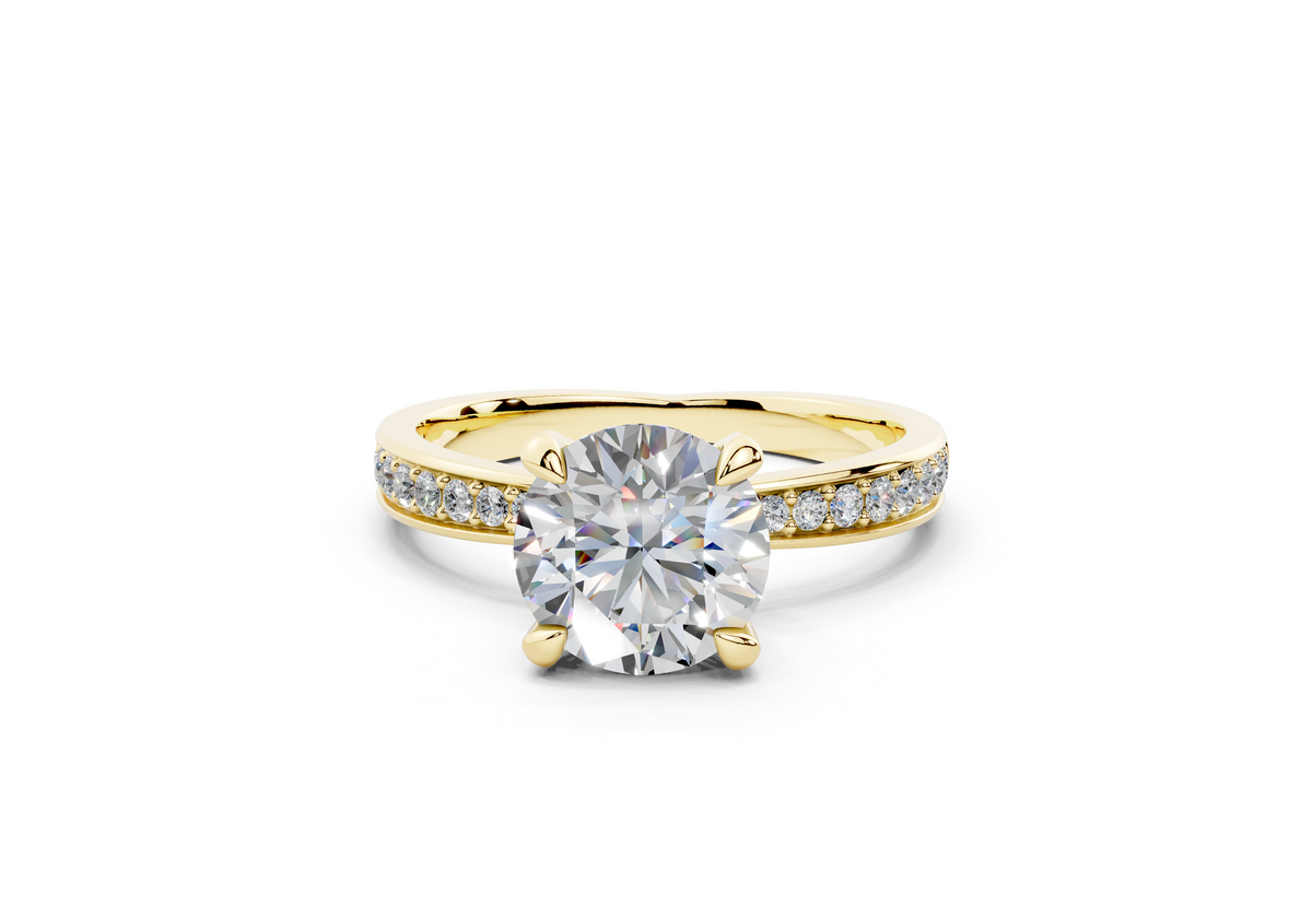 18K Gold Comfort Half Pavé Diamond Engagement Ring 1.5 Carat - Yellow Gold#Material_Yellow Gold#
