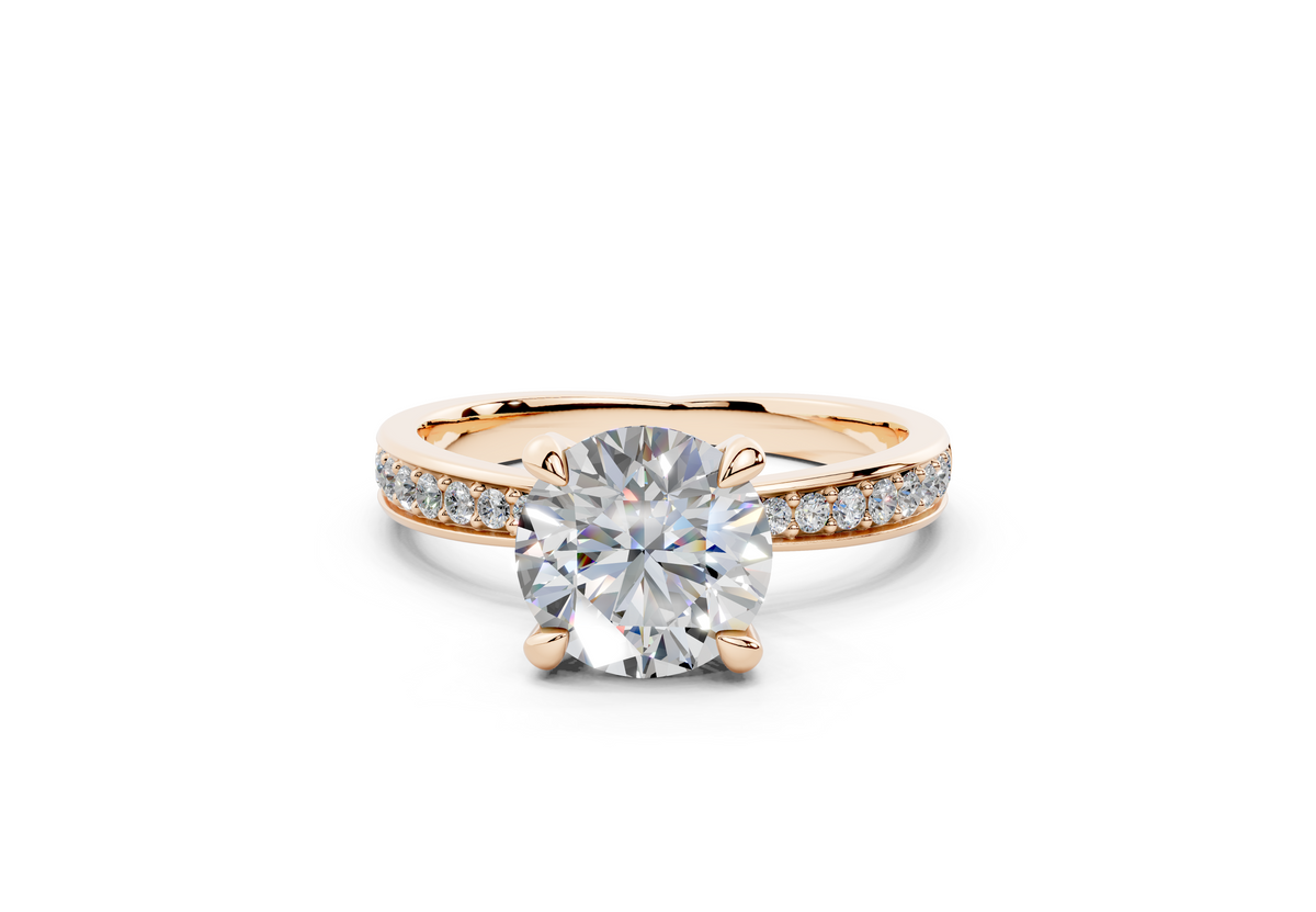 18K Gold Comfort Half Pavé Diamond Engagement Ring 1.5 Carat - Rose Gold#Material_Rose Gold#
