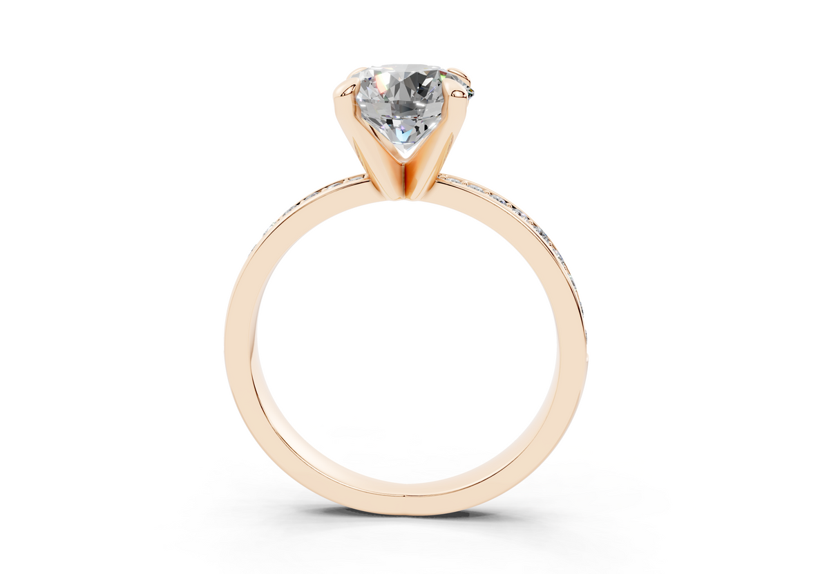 18K Gold Comfort Half Pavé Diamond Engagement Ring 1.5 Carat - Rose Gold#Material_Rose Gold#