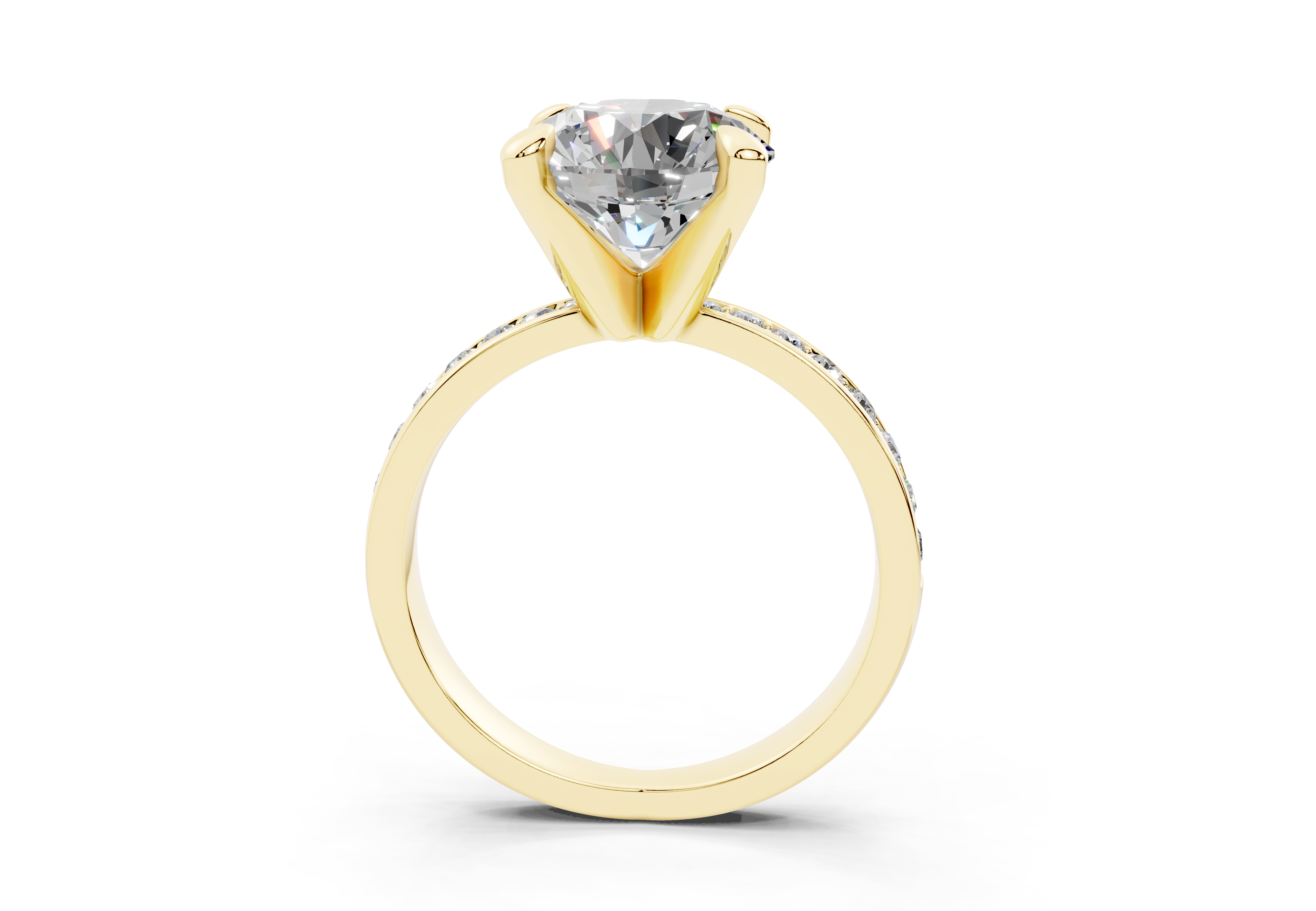 18K Gold Comfort Half Pavé Diamond Engagement Ring 3 Carat - Yellow Gold#Material_Yellow Gold#