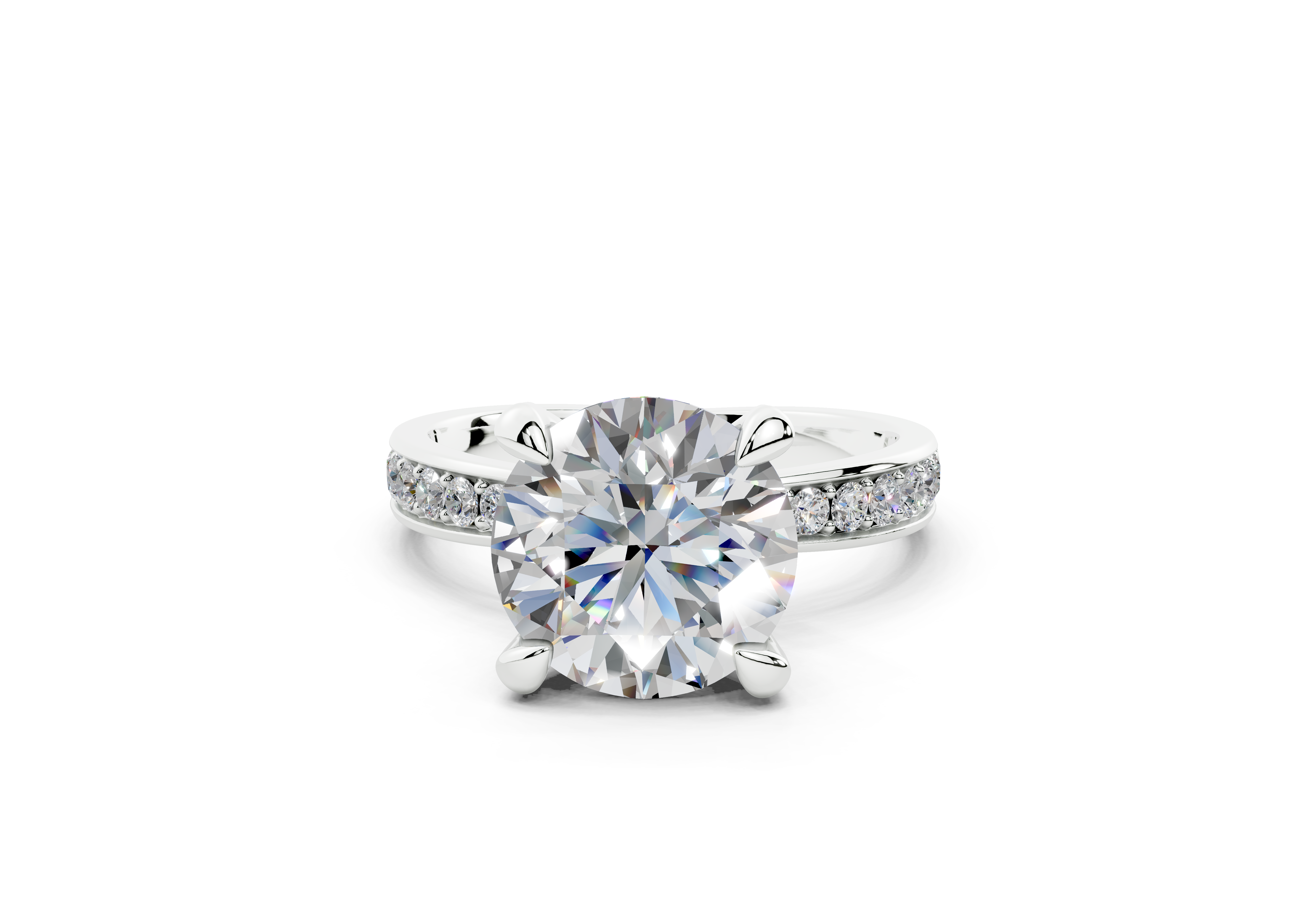 18K Gold Comfort Half Pavé Diamond Engagement Ring 3 Carat - White Gold#Material_White Gold#