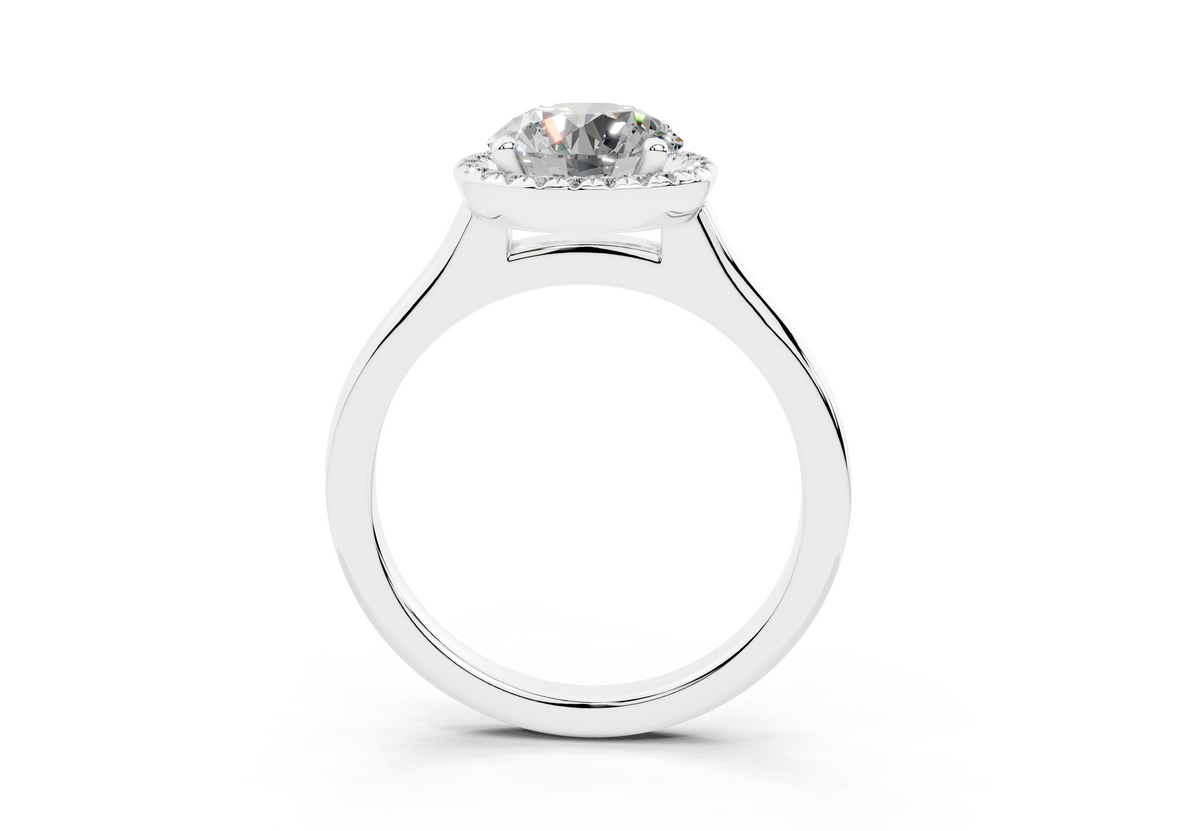 18K Gold Half Pavé Halo Diamond Engagement Ring 1.5 Carat - White Gold#Material_White Gold#