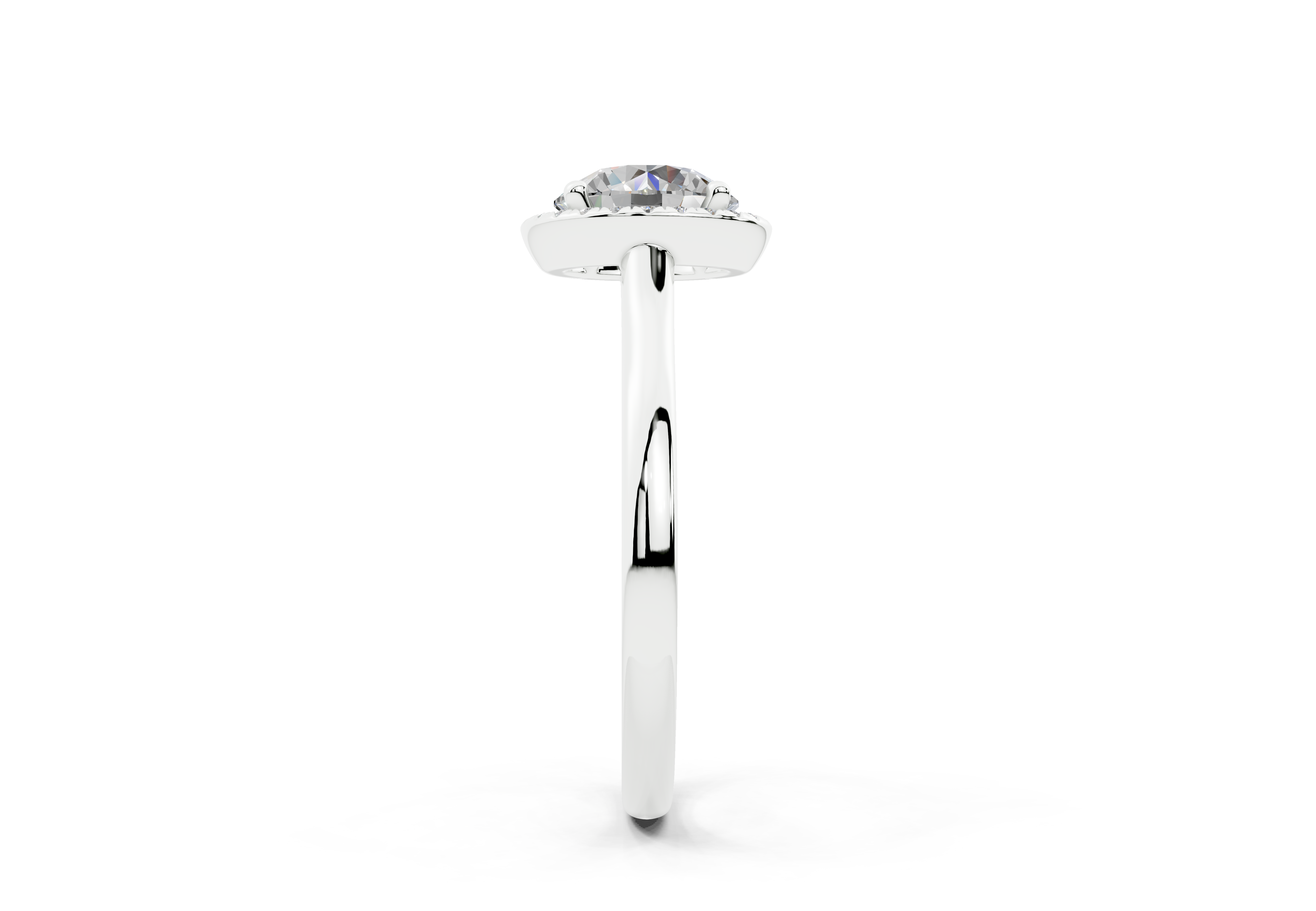 18K Gold Half Pavé Halo Diamond Engagement Ring 1.5 Carat - White Gold#Material_White Gold#