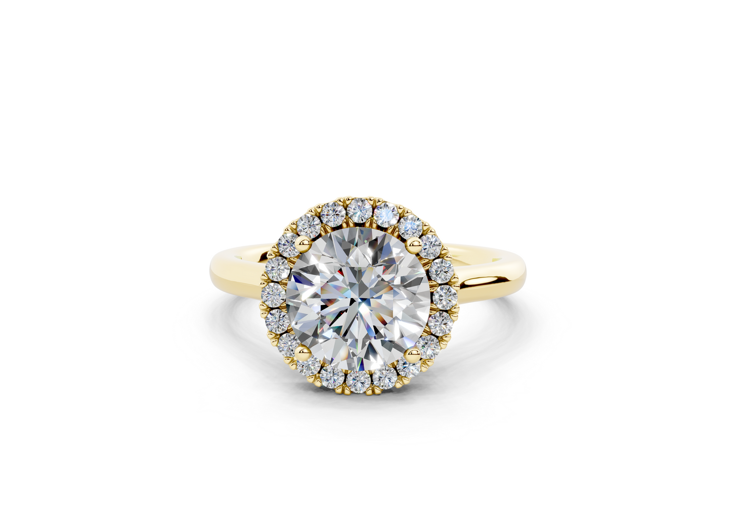 18K Gold Half Pavé Halo Diamond Engagement Ring 2 Carat