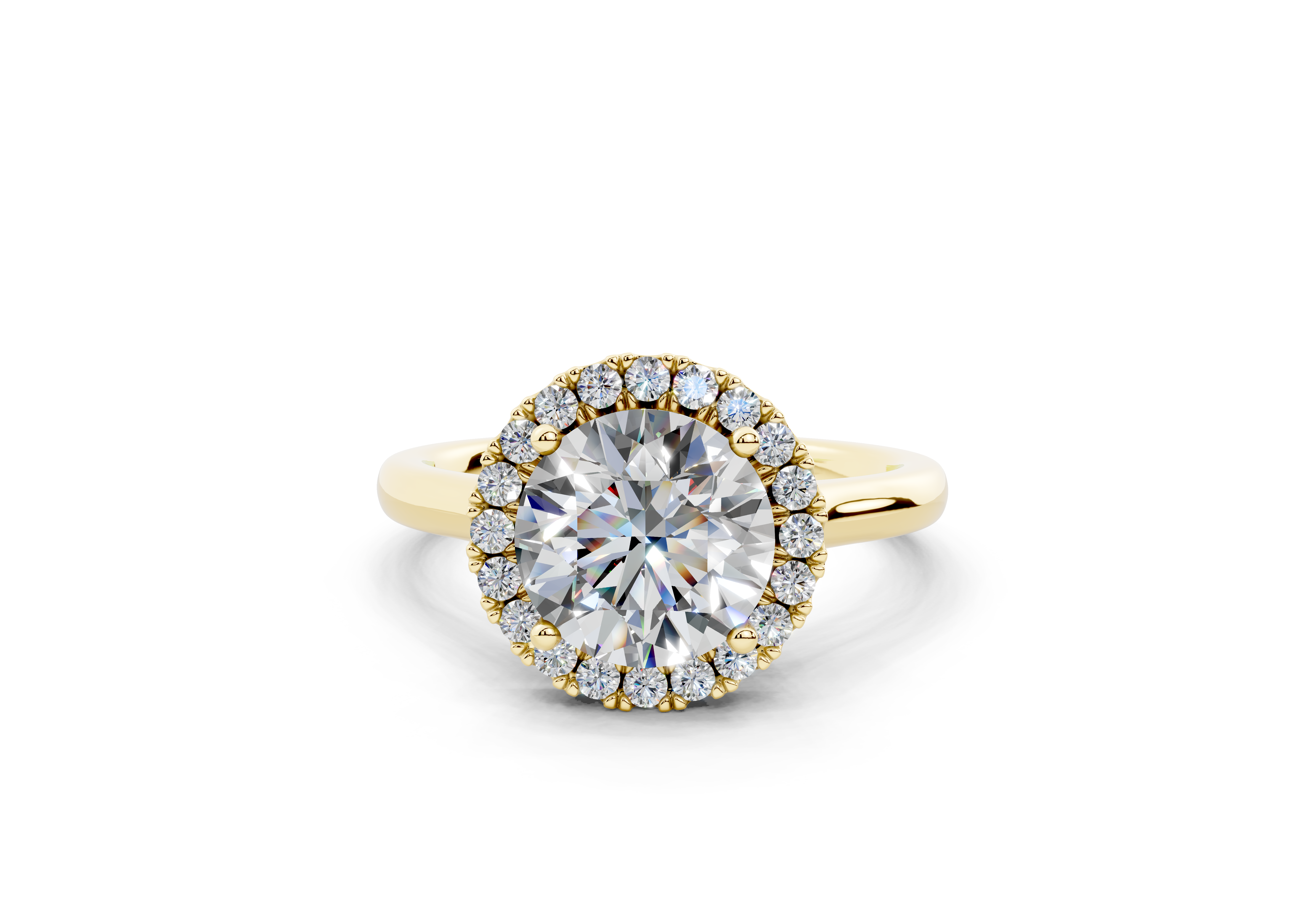 18K Gold Half Pavé Halo Diamond Engagement Ring 2 Carat - Yellow Gold#Material_Yellow Gold#