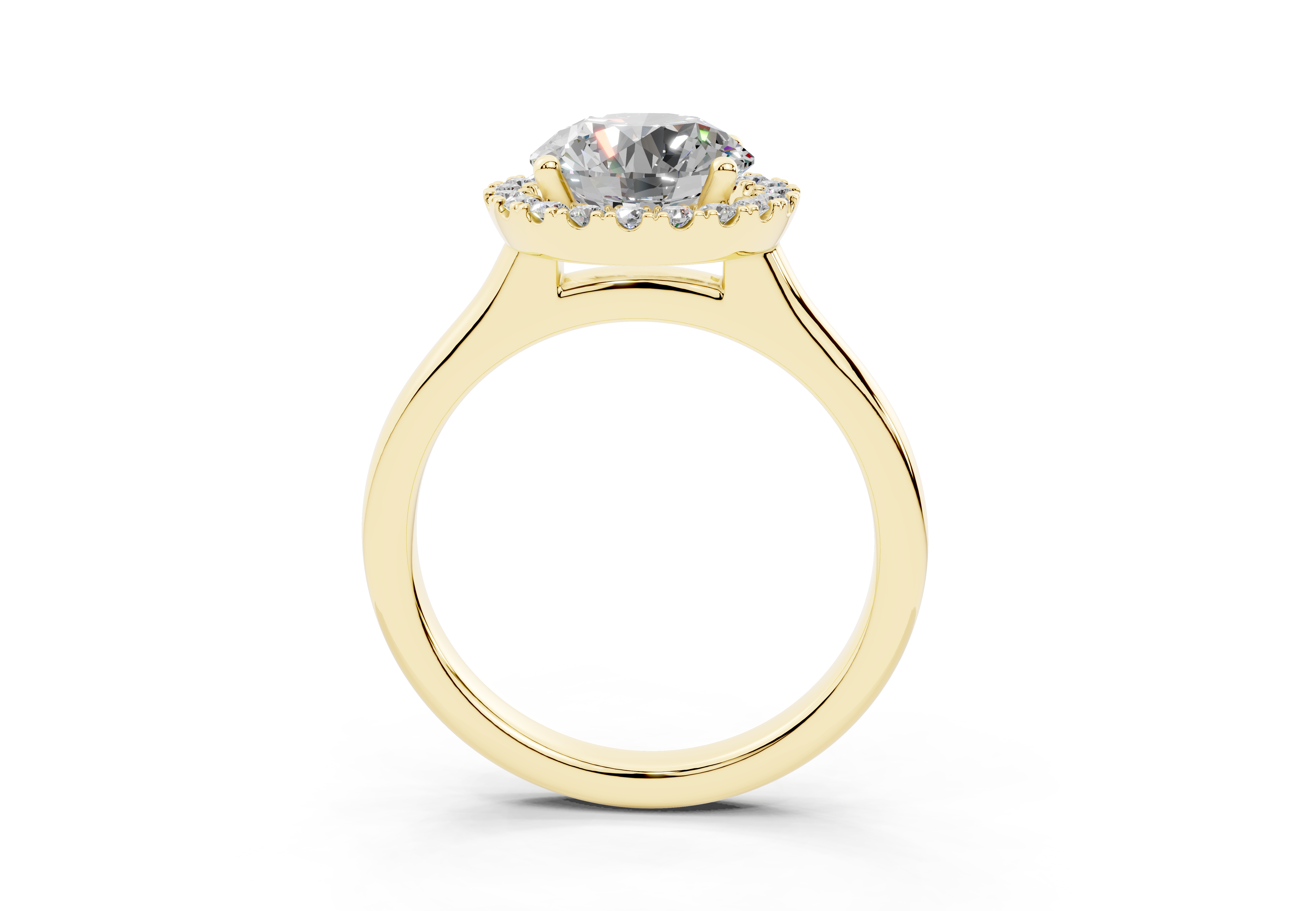 18K Gold Half Pavé Halo Diamond Engagement Ring 2 Carat - Yellow Gold#Material_Yellow Gold#