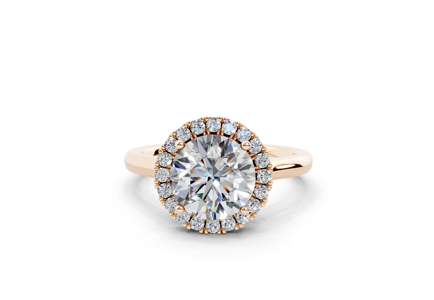 18K Gold Half Pavé Halo Diamond Engagement Ring 2 Carat