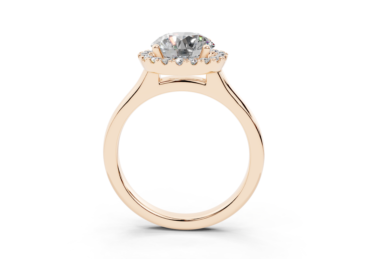 18K Gold Half Pavé Halo Diamond Engagement Ring 2 Carat
