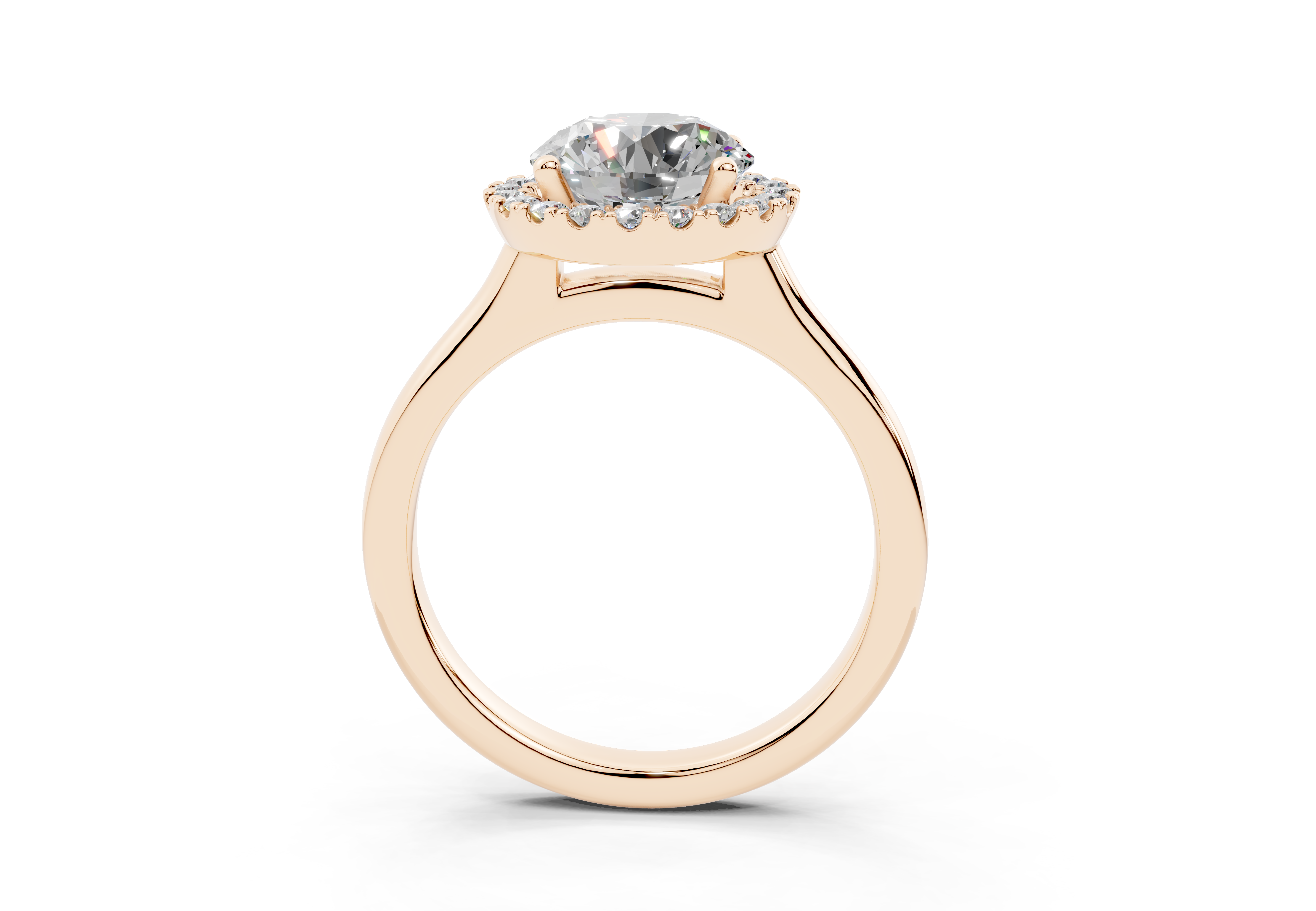 18K Gold Half Pavé Halo Diamond Engagement Ring 2 Carat - Rose Gold#Material_Rose Gold#