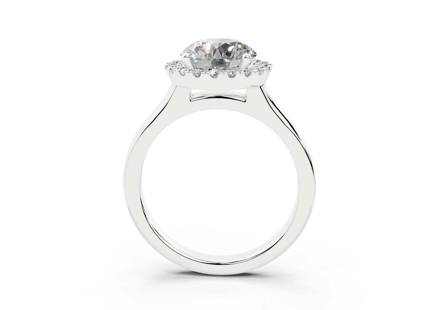 18K Gold Half Pavé Halo Diamond Engagement Ring 2 Carat