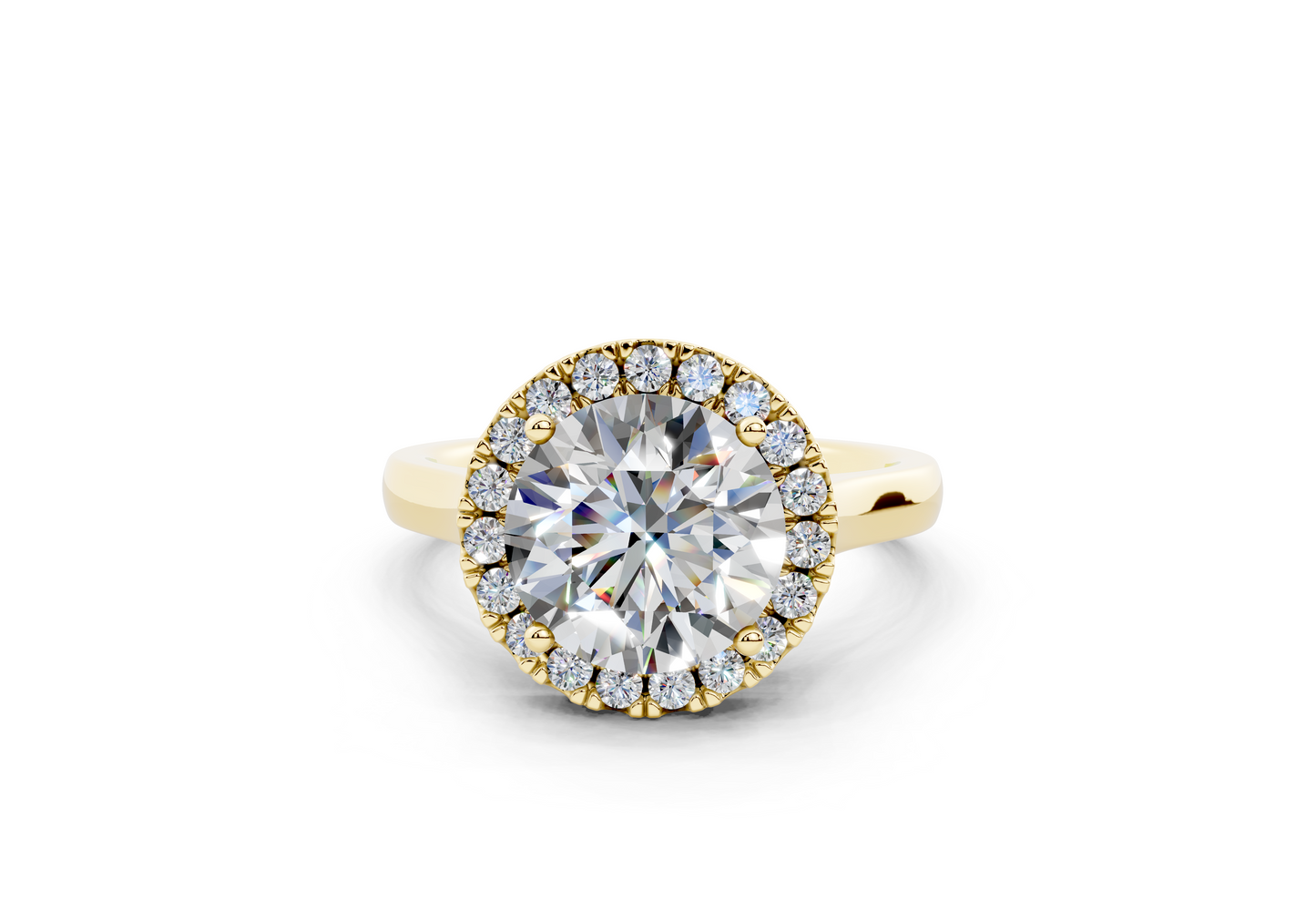 18K Gold Half Pavé Halo Diamond Engagement Ring 2.5 Carat