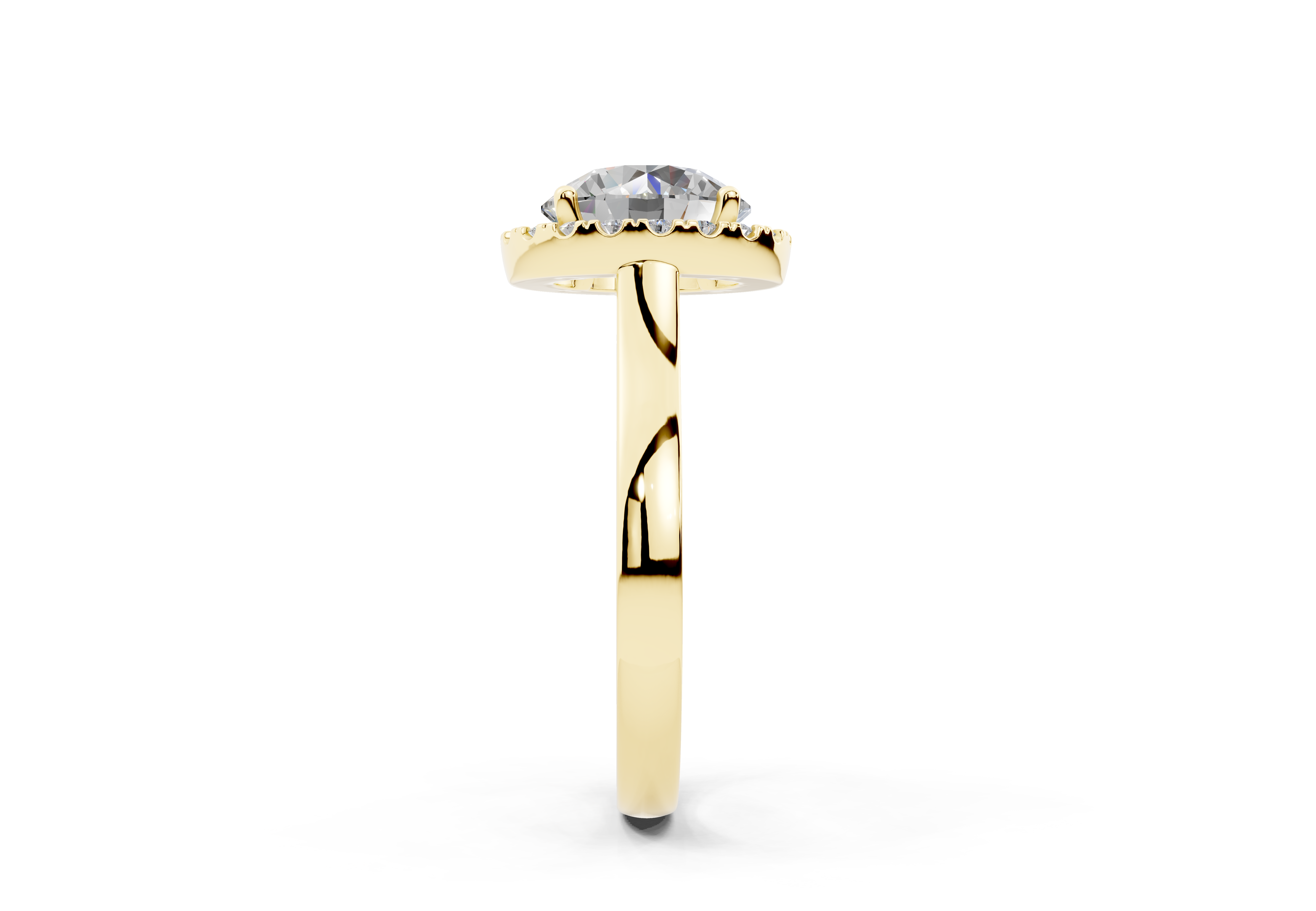 18K Gold Half Pavé Halo Diamond Engagement Ring 2.5 Carat - Yellow Gold#Material_Yellow Gold#