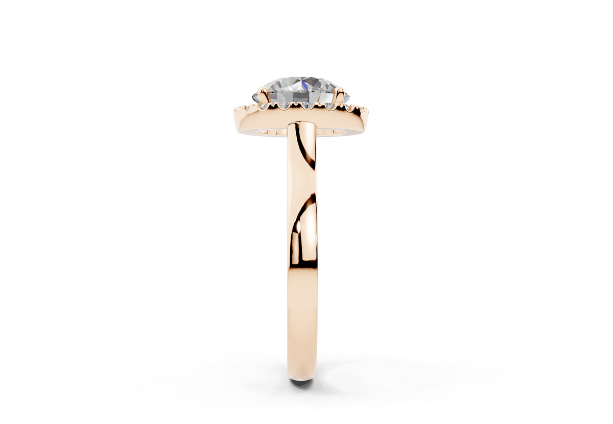 18K Gold Half Pavé Halo Diamond Engagement Ring 2.5 Carat - Rose Gold#Material_Rose Gold#