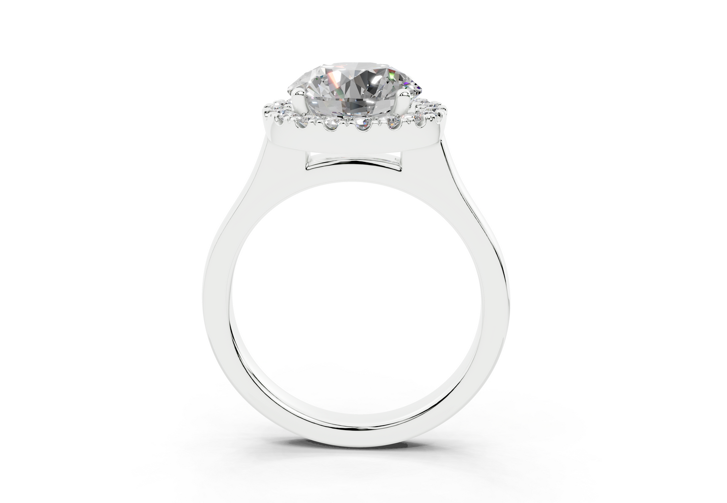 18K Gold Half Pavé Halo Diamond Engagement Ring 2.5 Carat