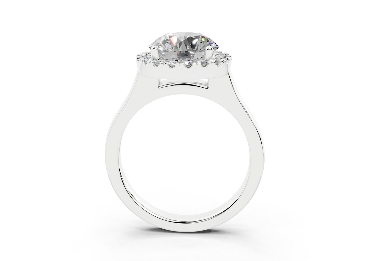18K Gold Half Pavé Halo Diamond Engagement Ring 2.5 Carat - White Gold#Material_White Gold#