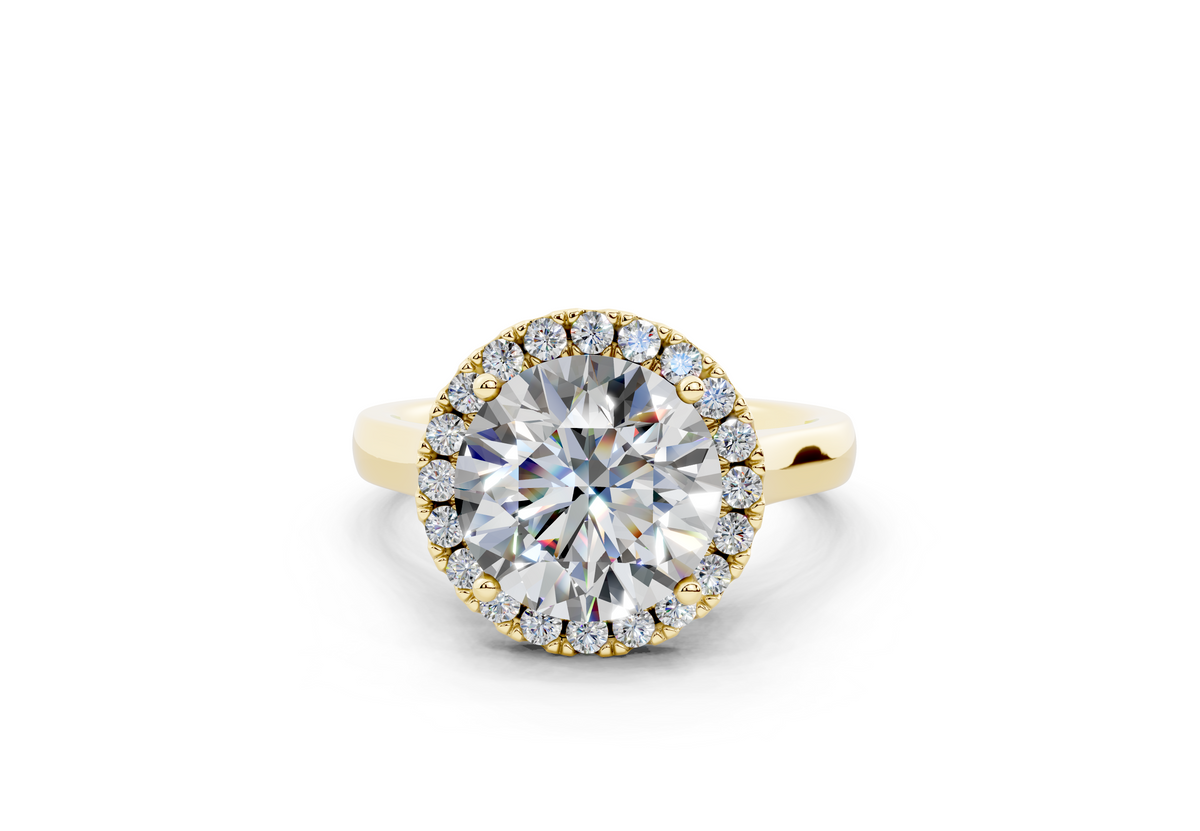 18K Gold Half Pavé Halo Diamond Engagement Ring 3 Carat - Yellow Gold#Material_Yellow Gold#